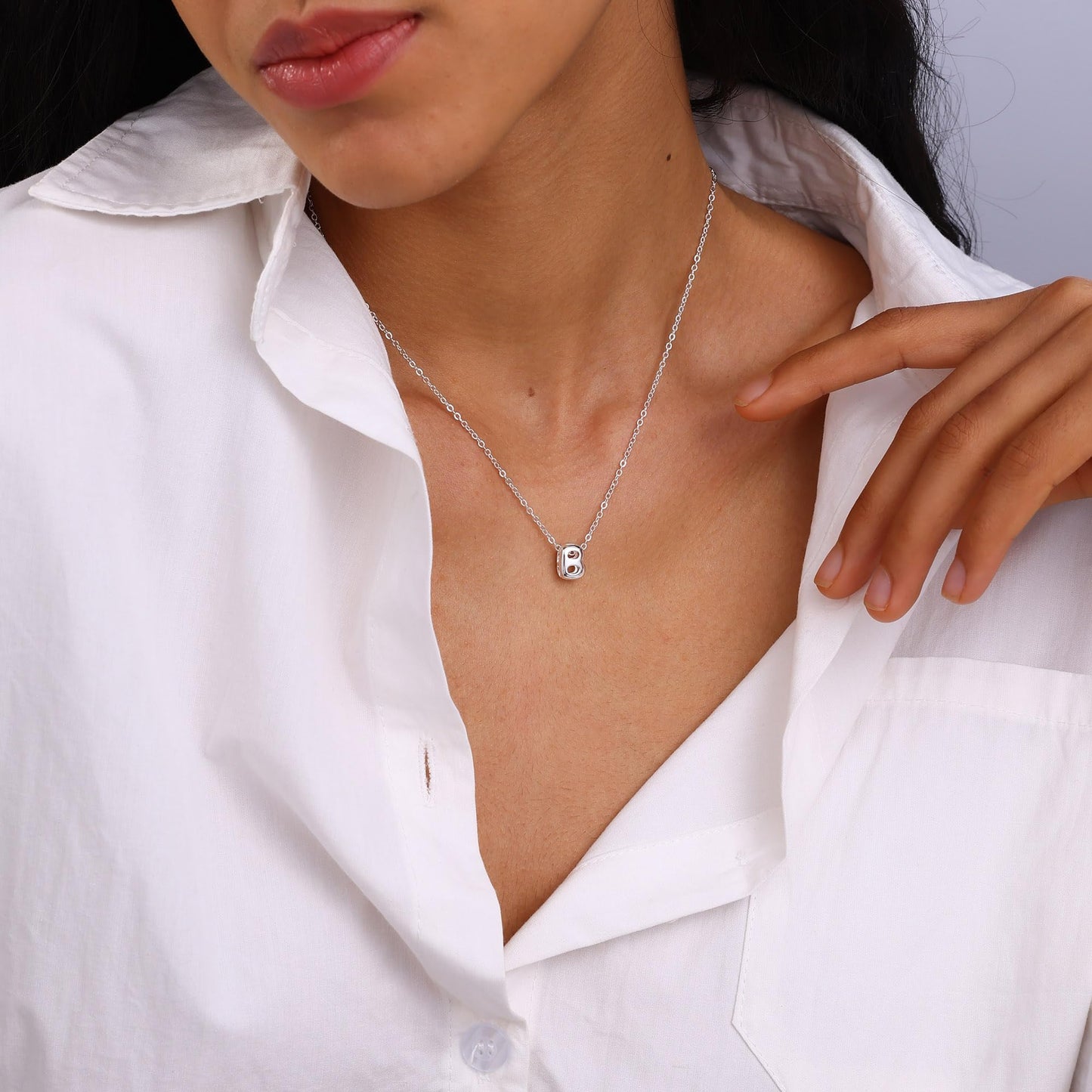 CUEZIY Bubble Silver Letter Necklace Initial Necklaces for Women Dainty Personalized Charm Pendant Name Necklace Cute Non Tarnish Fashion Accessories Teen Gift Trendy Stuff Silver Jewelry Gifts