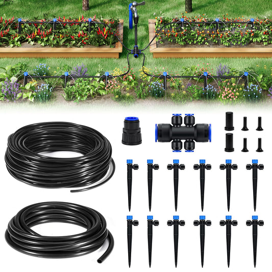 HIRALIY 50FT Garden Watering System, Drip Irrigation Kits for Plants, New Quick Connector, Blank Distribution Tubing, Saving Water Automatic Irrigation Equipment for Patio Lawn