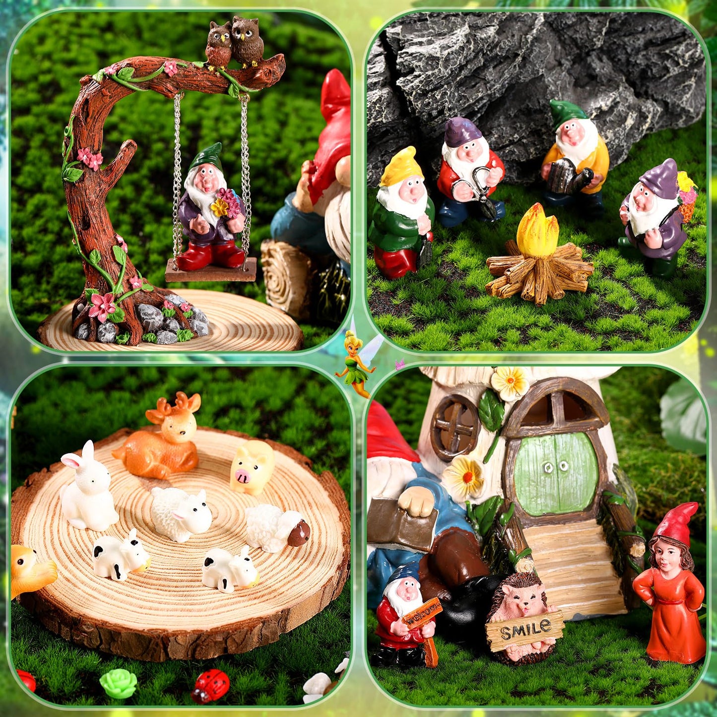 HyDren 100 Pcs Fairy House Garden Kit Accessories Miniatures Fairy Figures Gnomes Statue Lights Mushroom House Micro Landscape Ornaments for DIY Outdoor Dollhouse Decoration