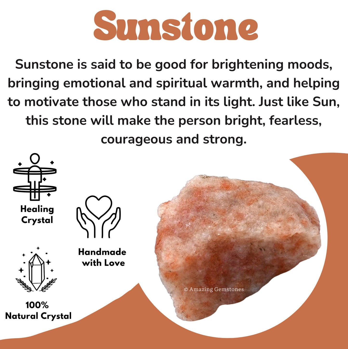 Amazing Gemstone Sunstone Raw Crystals and Healing Stones, Natural Rocks for Tumbling and DIY Raw Stones and Crystals (1 Piece)