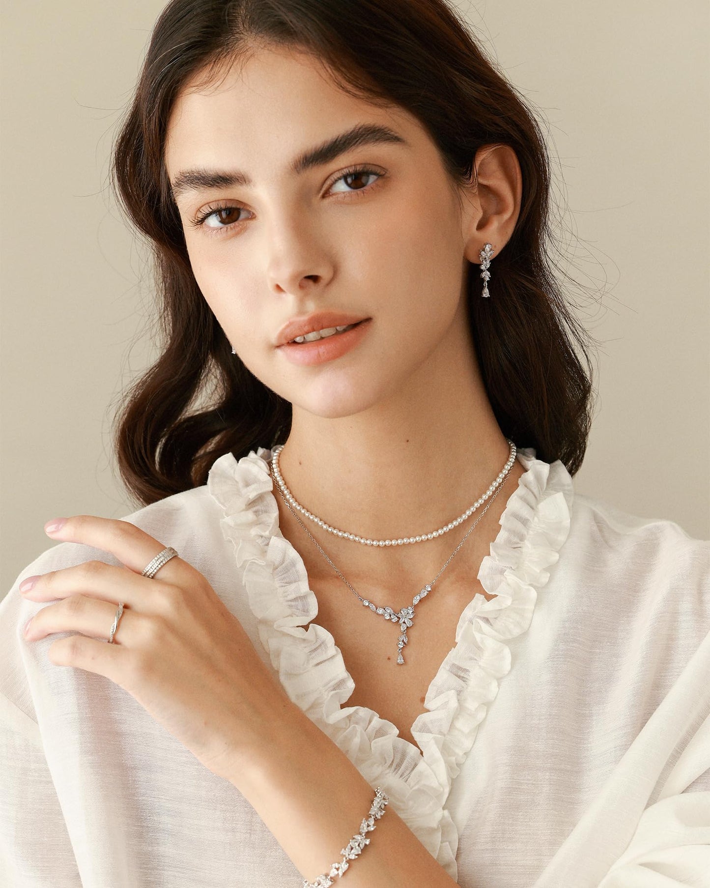 FANCIME Wisteria Bouquet Necklace for Women White Gold Plated Sterling Silver Flower Drop Y Necklace Fine Jewelry Wedding Birthday Anniversary Graduation Mothers Day Gifts for Wife Women Bride Her