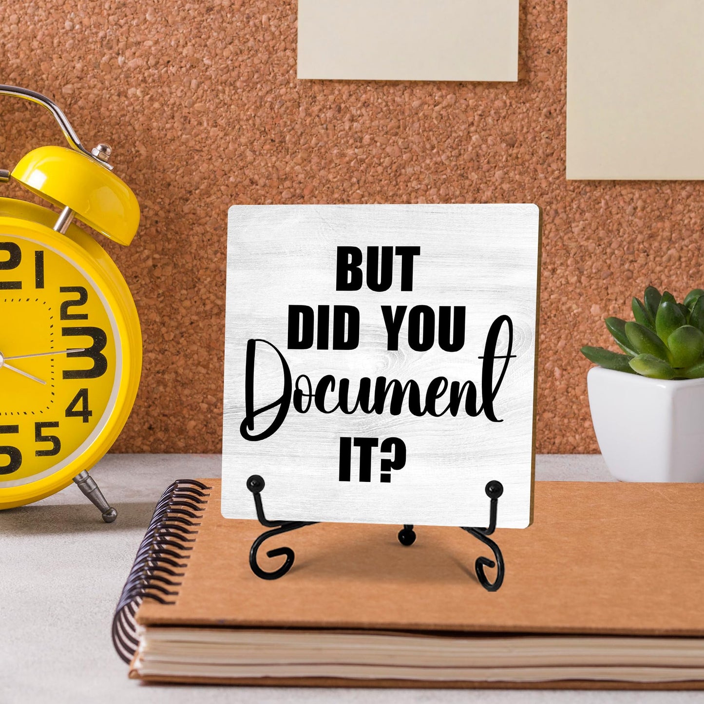Wooden Desk Sign - 'But Did You Document It' - Desk Decor Sign With Stand, Home Office Decor Funny Gifts, 5x5 Inches (Grey) - A48