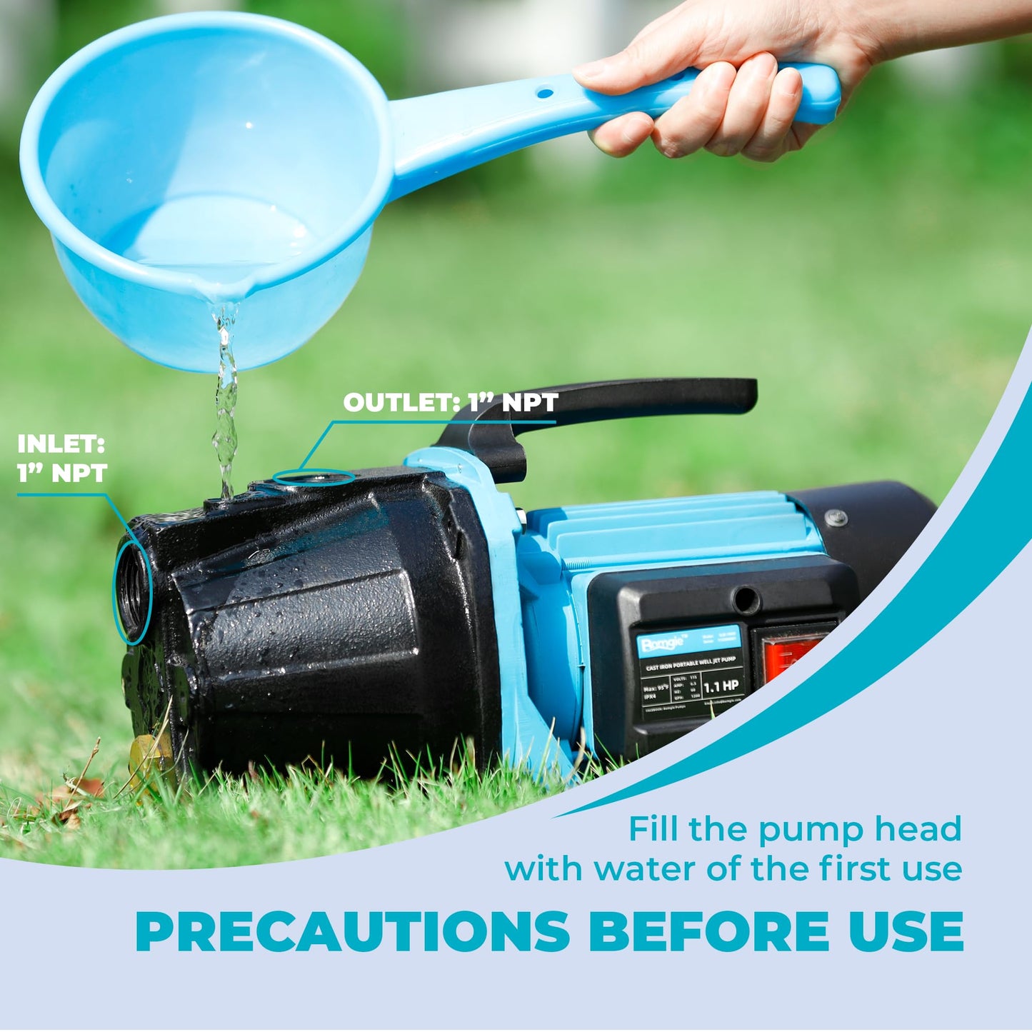 BOMGIE 1.1HP Shallow Well Pump, Garden, Water Transfer,Home Lawn Draining Irrigation Pump, Pressure Booster, Sprinkler, Jet,1200GPH 115V Portable Cast Iron GJE