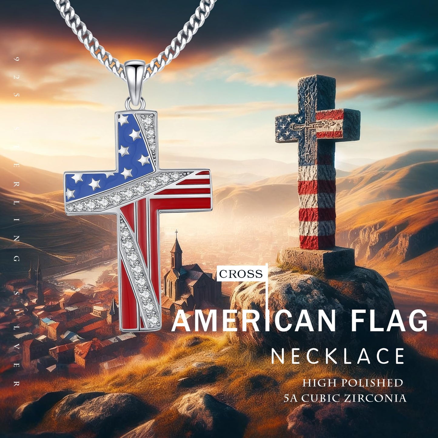 YEESIA Cross Necklace for Women Men 925 Sterling Silver Jesus Crucifix Pendant Necklace with Lapis Lazuli Religious Christian Jewelry Gift