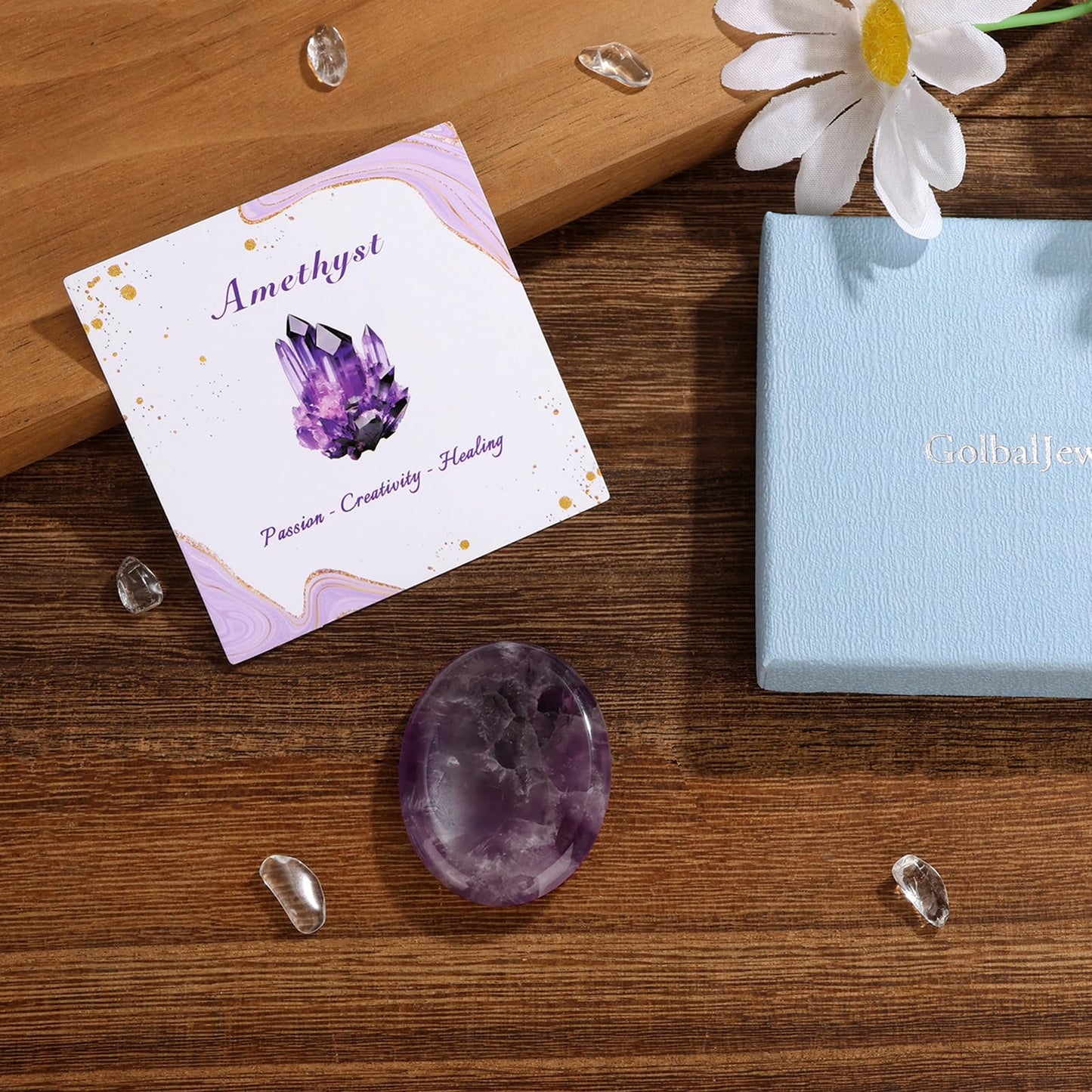 GolbalJew Amethyst Thumb Worry Stone for Anxiety Healing Crystals Sets, Hand Carved Crystals and Healing Stones, Meditation Crystal Reiki Natural Relax Palm Stone for Anxiety Therapy Relief