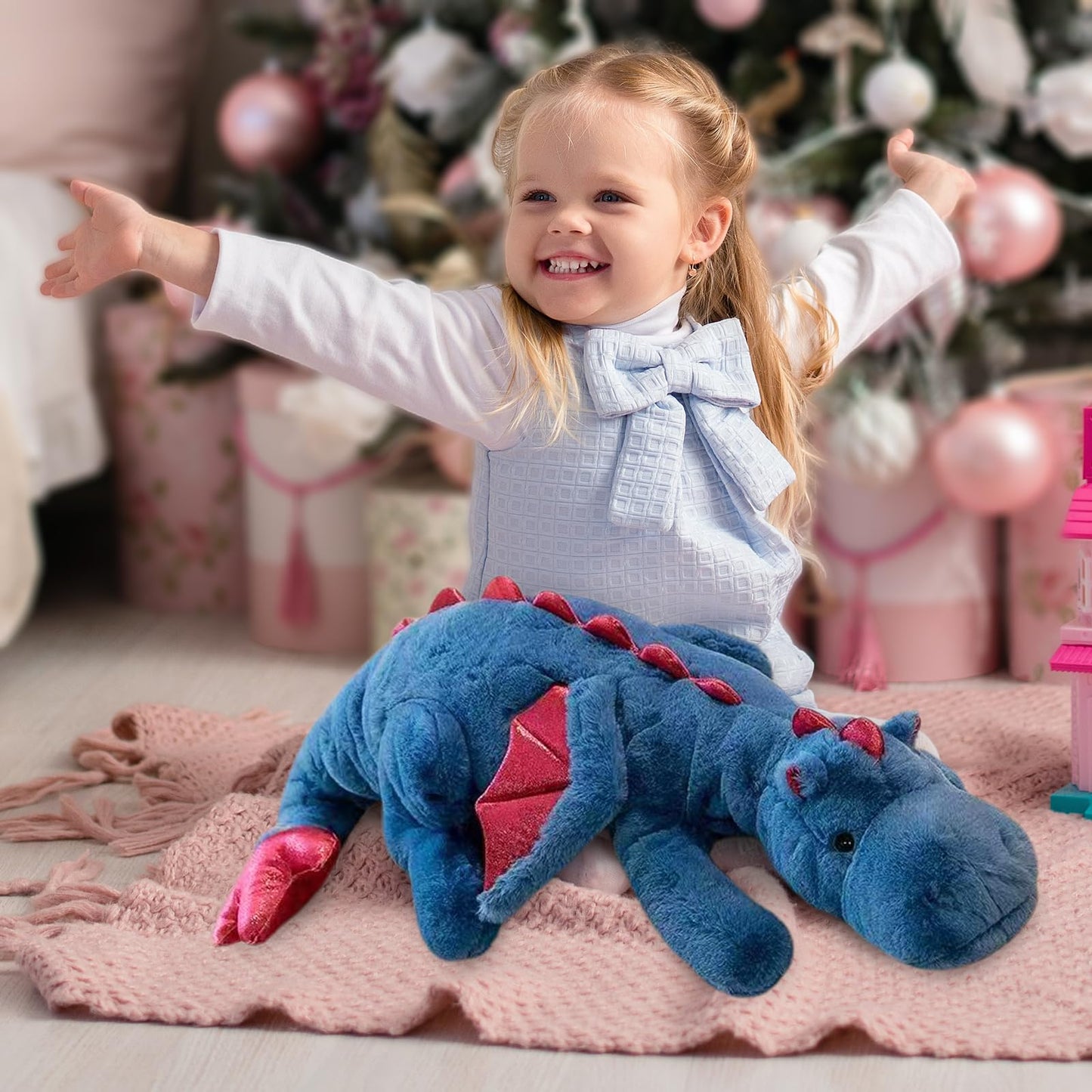 Dodhse Pterosaur Stuffed Animal with Wings - Cute Soft Dinosaurs Plush Toys Little Flying Dragon Plushies Pillow Doll Christmas Birthday Gifts for Kids Boys Girls (Blue,35.43inch/90cm)