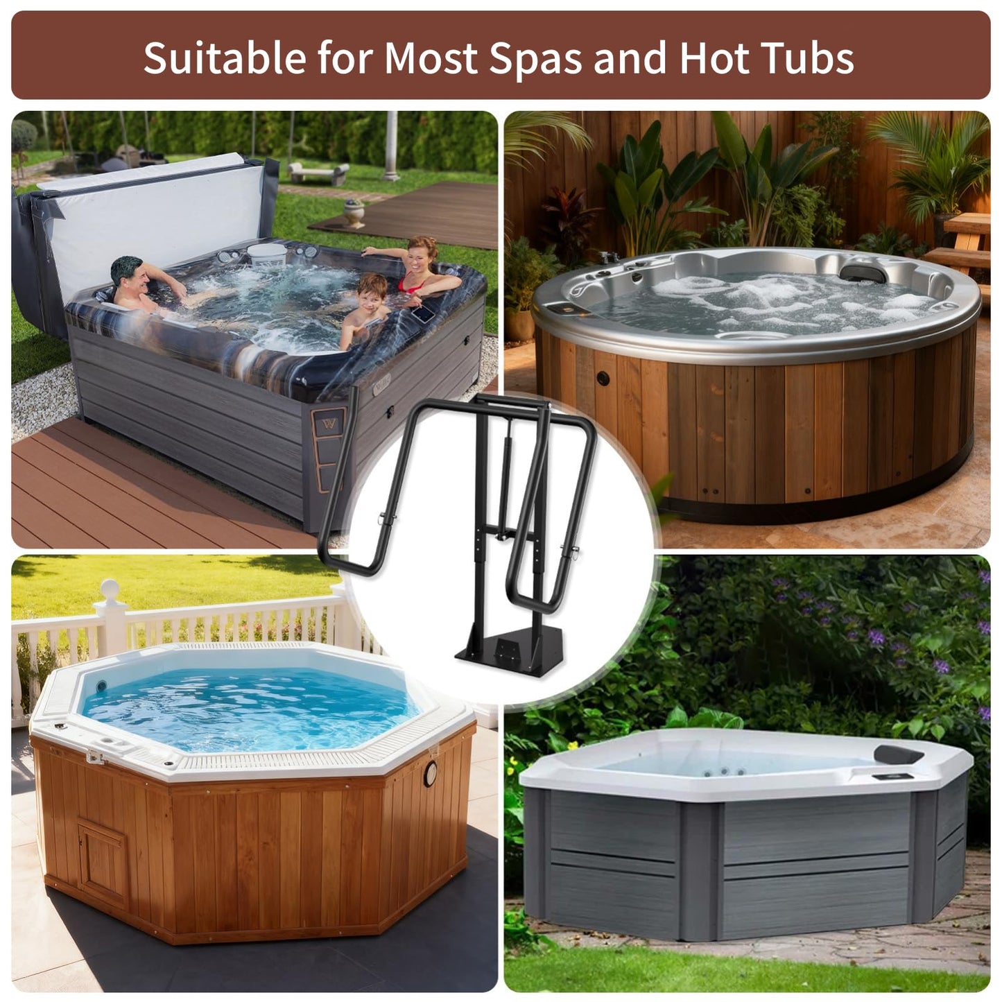 Aluminum Hydraulic Hot Tub Cover Lift, U-Shaped Bottom Insert Spa Cover Lifter, Adjustable Height from 25" to 39", Suitable for Round, Square and Other Shaped spas
