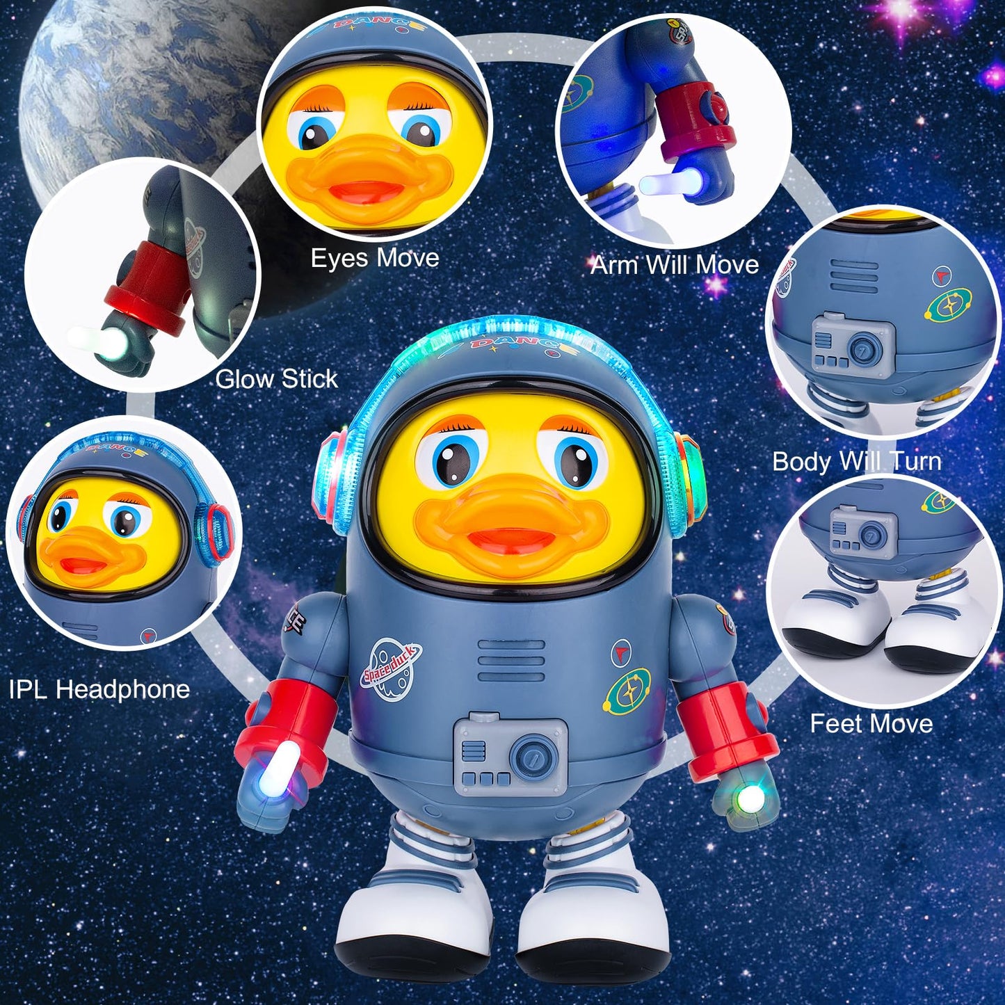 ZHMY Baby Toys, Electric Space Duck, Electric Music Toy,Electric Toys with Lights and Sounds, Moving Walking Dancing Toys for Toddler (Space Duck)