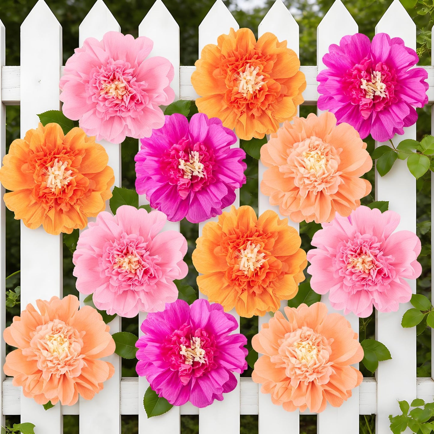 SUNBEAUTY 12PCS Large Paper Flowers 12 Inch Pink Orange Tissue Paper Flowers Pink Orange Giant Crepe Paper Flowers for Girl Women Birthday Wedding Flower Backdrop Wall Spring Garden Party Supplies
