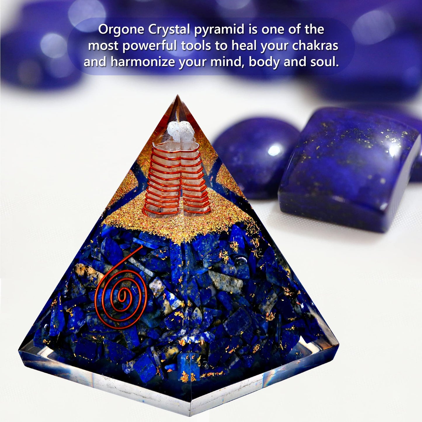 Anaya Agate Crystal Pyramid, Handmade Lapis Lazuli Orgone Pyramid for Positive Energy, Healing Stones for Meditation, Yoga, Orgonite Pyramids for Inner Truth, Life Clarity, Christmas Gifts for Women