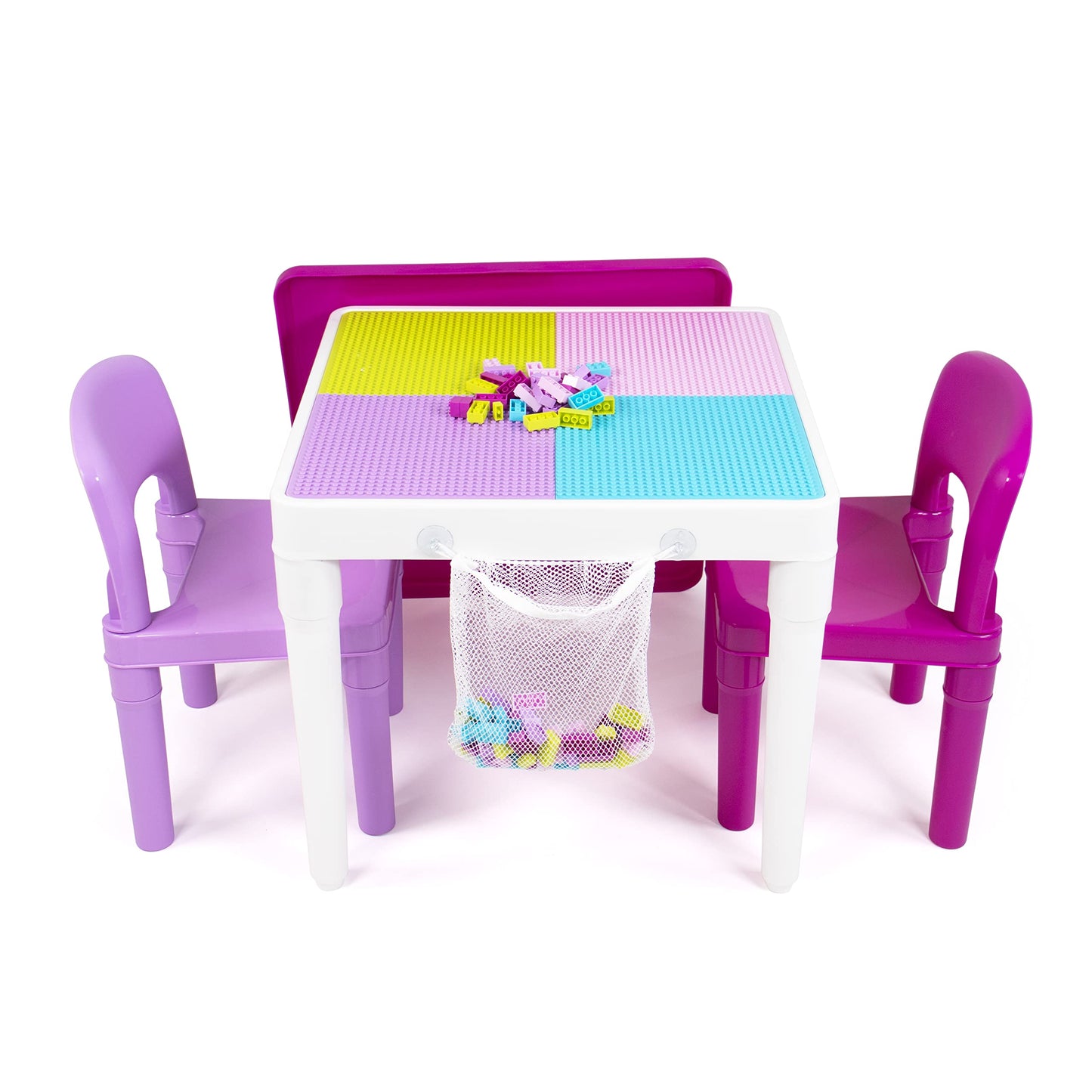 Humble Crew Kids Activity Table and 2 Chairs Set, Pink/Purple/White - 2-in-1 Toddler Play Table Building Blocks Compatible - Premium Children’s Table and Chair Set for Arts, Crafts, Reading and More