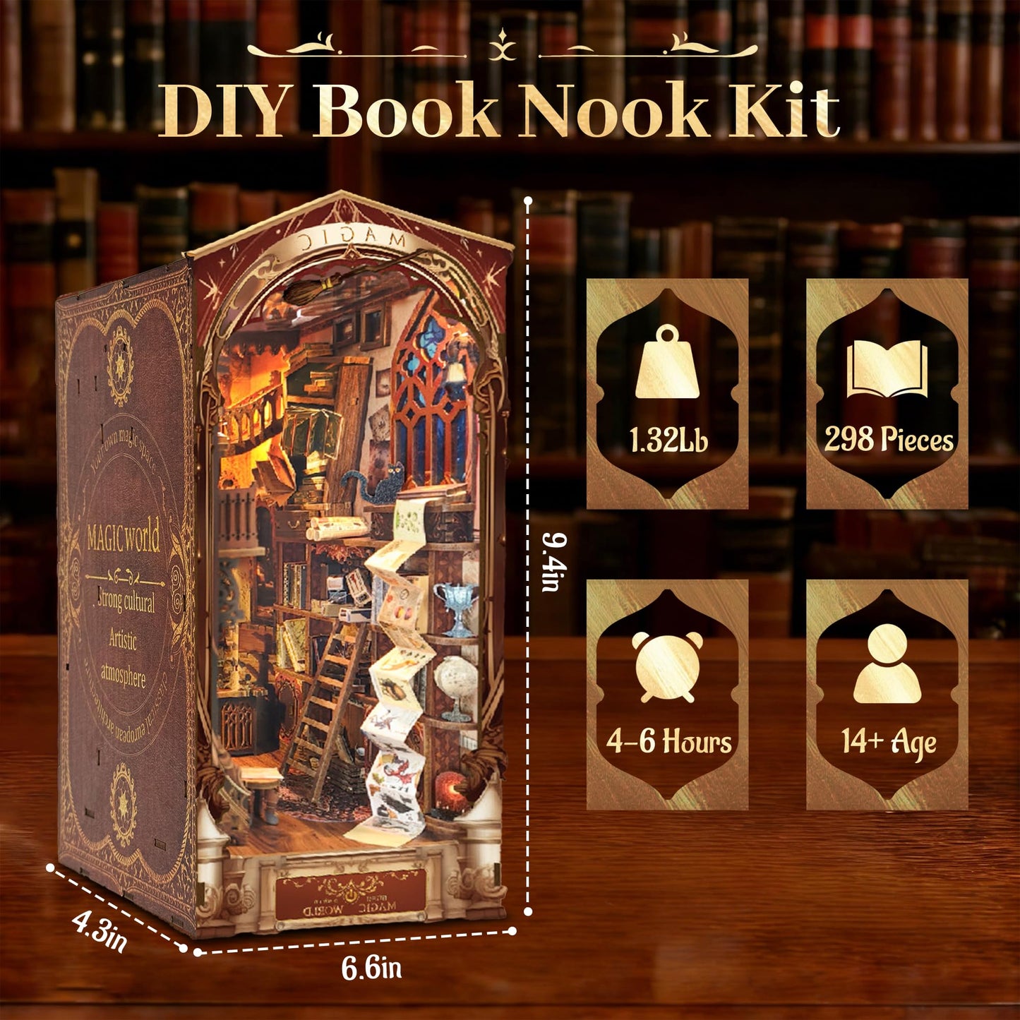 ZibbleZork Book Nook Kit, DIY Miniature Dollhouse Kit, 3D Wooden Puzzle for Adults and Teens, Booknook Bookshelf Decor Craft, Gifts for Women, Teens, and Puzzle Lovers (Magic World)