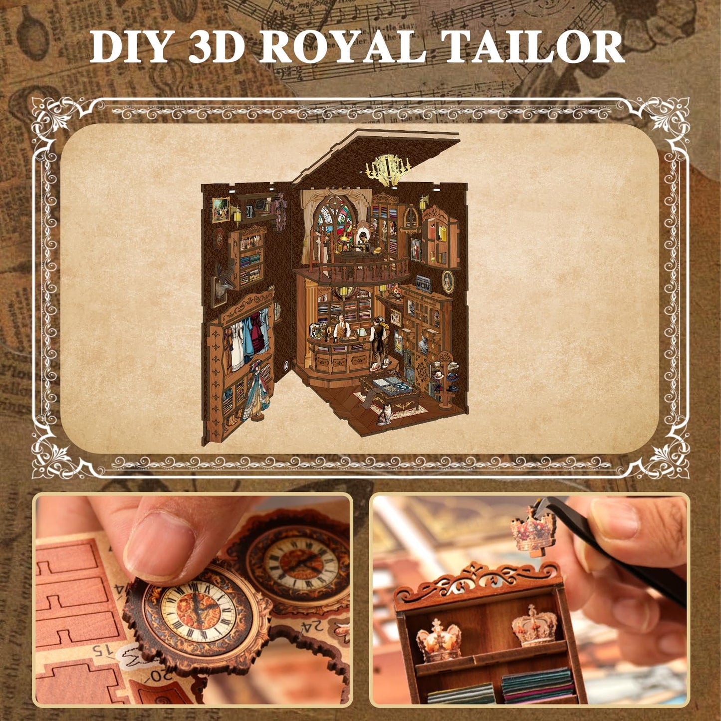 3DVASE Book Nooks for Adults, DIY Miniature Dollhouse Book Nook Kit, Model Kits Craft Kits for Adults, 3D Wooden Puzzle Book Nook Craft Bookshelf Decor, Adult Craft Kits Gift with Led Light
