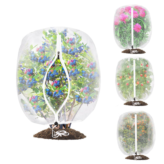 4PCS Fruit Tree Netting with Drawstring and Zipper, 2.62 * 3.28ft Blueberry Bush Netting Cover, Insect Netting for Garden, Garden Fruit Nets Protection from Anti Birds, Bugs
