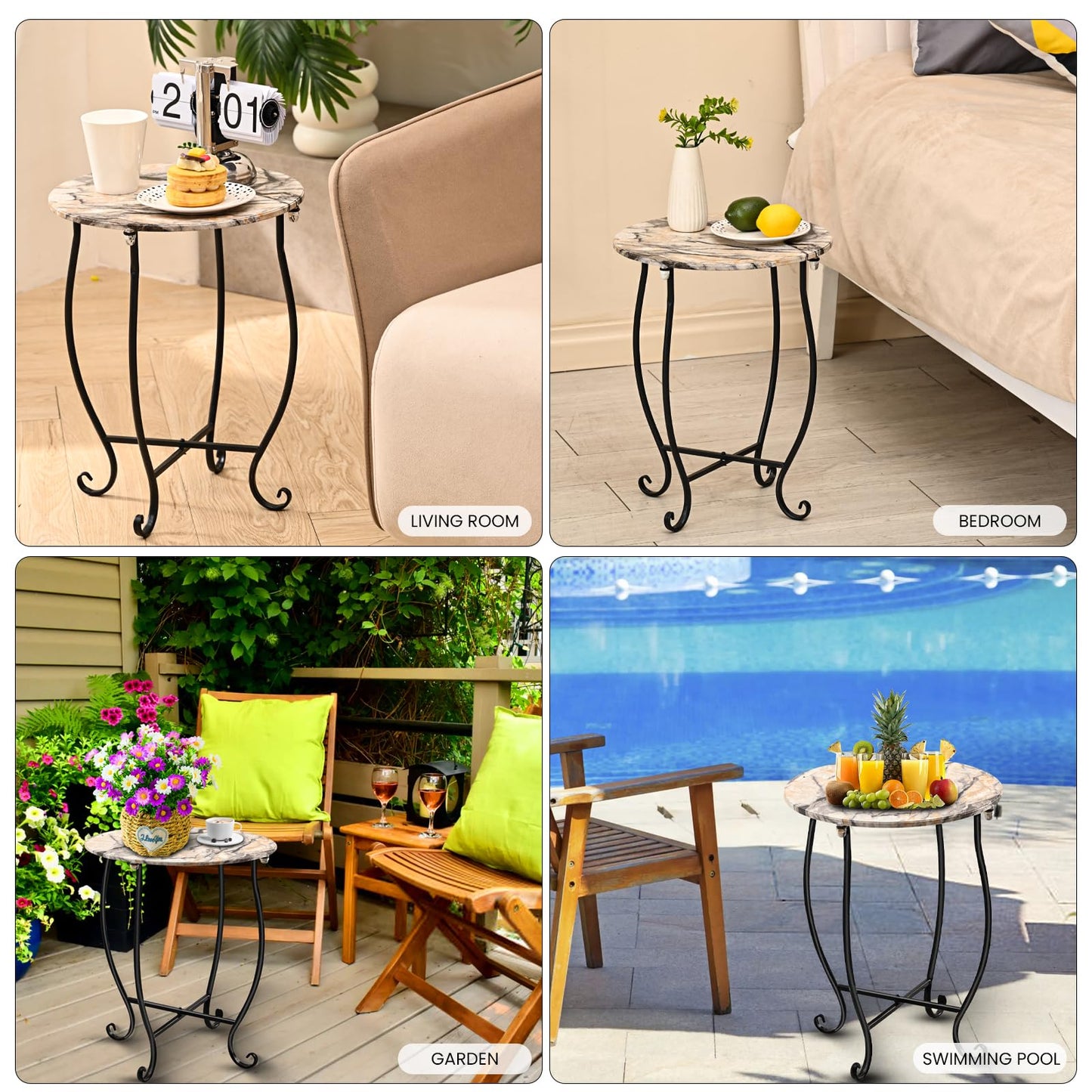 Aonagi Patio Side Table, Versatile 14" Round Side Table for Balcony Yard Porch Bedside Rocking Chair and Pool Chair, Weather Resistant Metal Accent Table for Indoor Outdoor Use, Easy Assembly