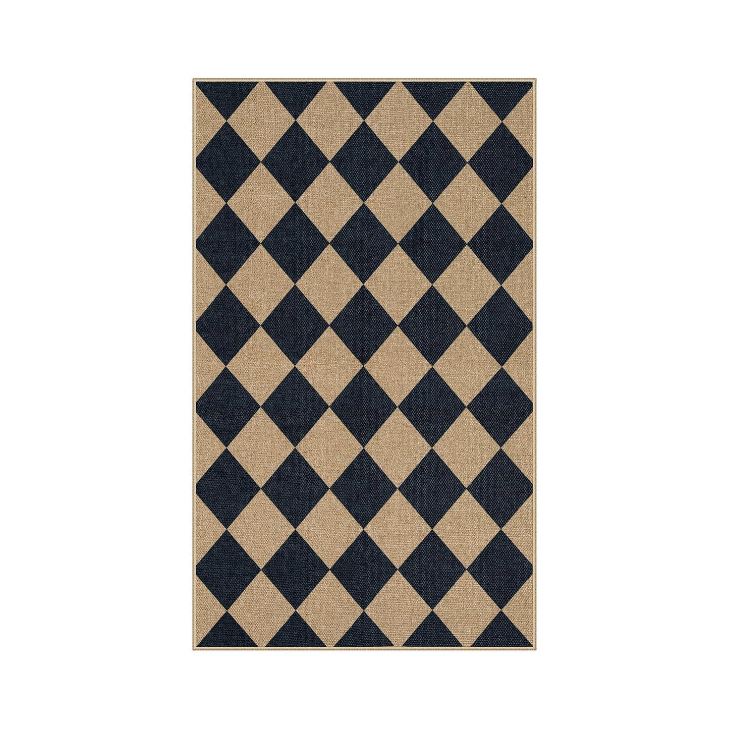 Lahome Colette Checkered Easy Jute 3x5 Outdoor Patio Rug, Washable Rugs for Entryway Diamond Indoor Outdoor Living Room Carpet, Farmhouse Neutral Non Slip Black Door Carpet for Backyard Bedroom