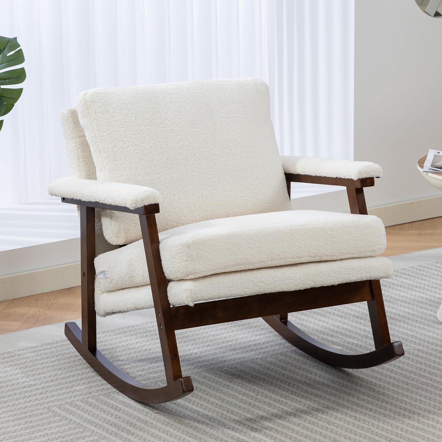 WakeZero Rocking Accent Chair, Nursery Upholstered Glider Cozy Small Rocker Rocking Chair for Adult, Comfy Side Modern Arm Chair for Living Room/Bedroom/Offices/Balcony-White