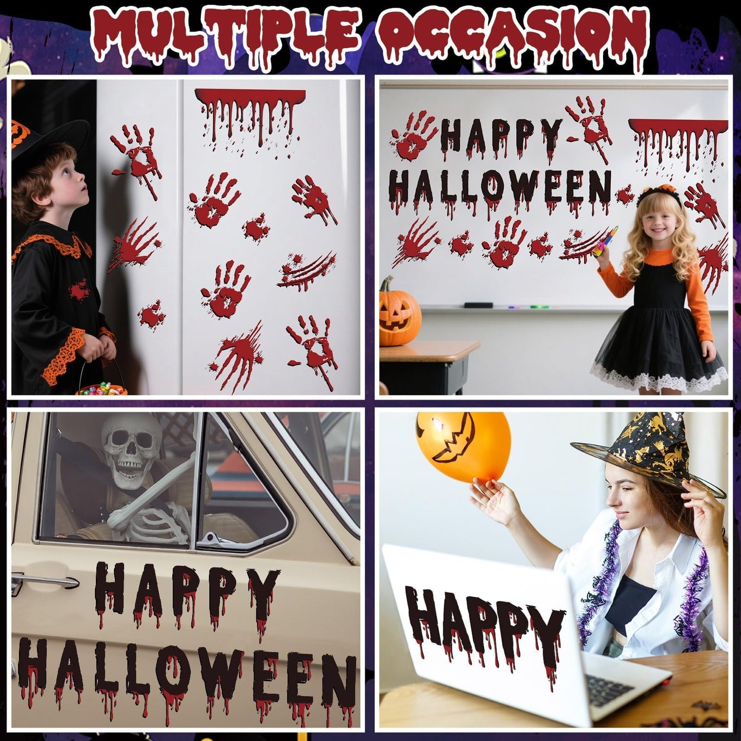 25Pcs Halloween Garage Magnets Door Decorations Happy Halloween Scary Bloody Handprint Spooky Magnetic Refrigerator Stickers Holiday Magnet Large Decals for Halloweens Outdoor Car Party Decor