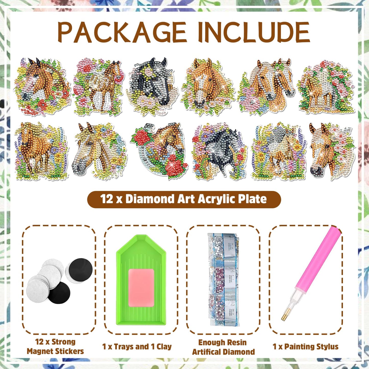 INCOK Diamond Art Refrigerator Magnets - 12 PCS Horse Diamond Painting Fridge Magnet Stickers Kits DIY Refrigerator Diamond Art Craft for Adult Beginners Home Decors Christmas Gift Horse Lover