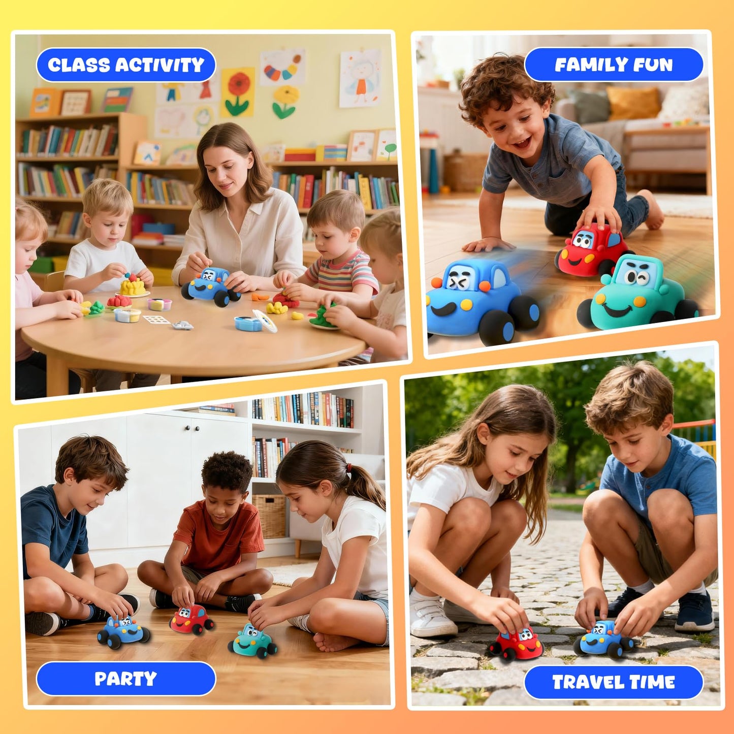 Air Dry Clay Kit for Kids - Pull Back Car Making, 3 Boxes Modeling Clay with Sculpting Tools, Base, Backing Board, Tutorial, Ultra Light & Soft, Non-Toxic & Safe, Creative DIY Arts and Crafts Toys