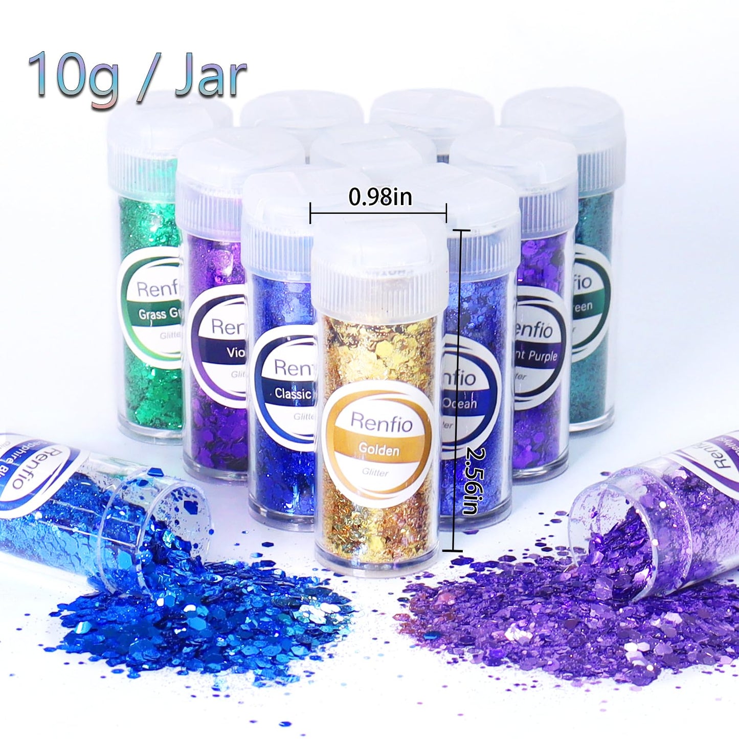 Renfio Chunky Glitter, 16 Colors Resin Glitter Set Each 10g/0.35oz PET Chunky Flakes Sequins Mix Fine Powder for Crafts, Resin Accessories, Snow Globe Tumbler Supplies, Nails