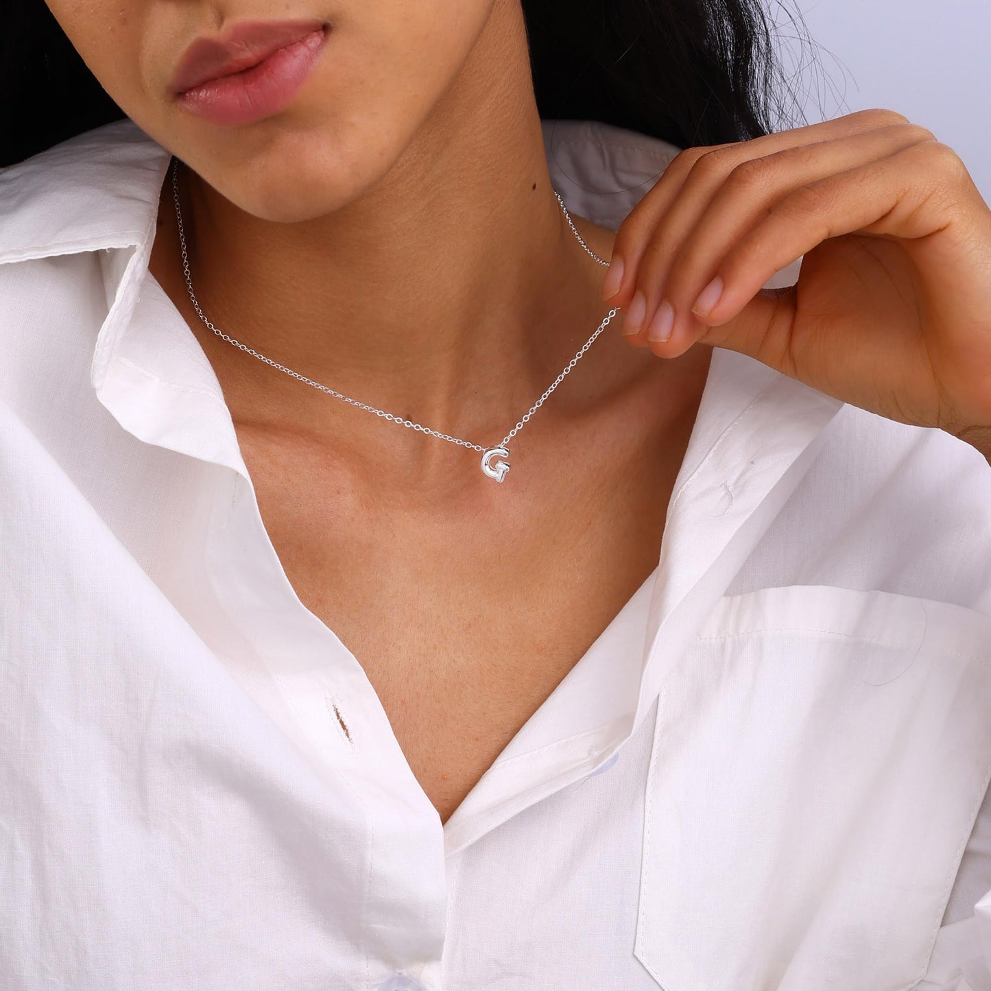 CUEZIY Bubble Silver Letter Necklace Initial Necklaces for Women Dainty Personalized Charm Pendant Name Necklace Cute Non Tarnish Fashion Accessories Teen Gift Trendy Stuff Silver Jewelry Gifts