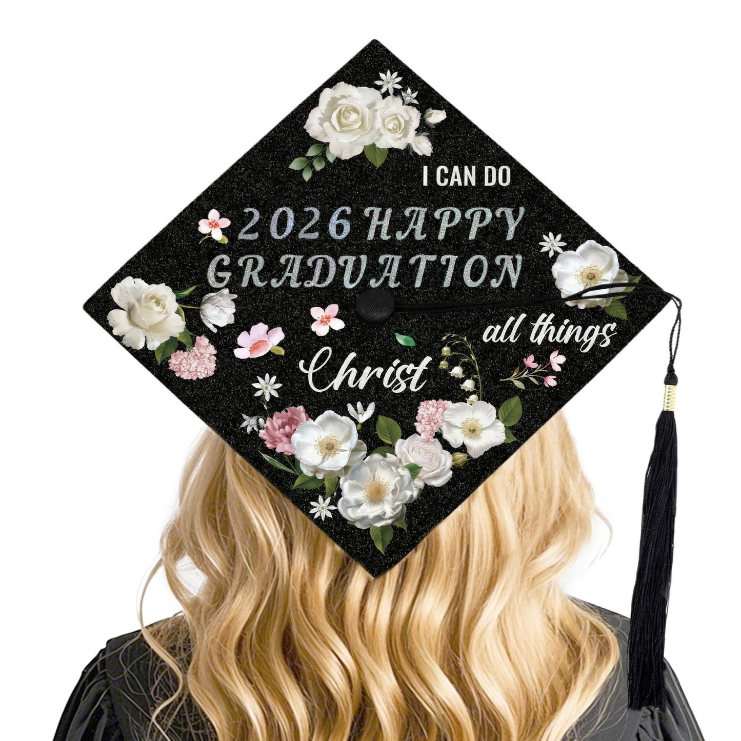 VISSTREE DIY Graduation Cap Decorations, 15 Pcs 2026 Grad Cap Decorations Kit with Glitter Religious Saying Alphabet Sticker Flower Stickers for Class of 2026 Craft Gifts Graduate Party Decor Supplies