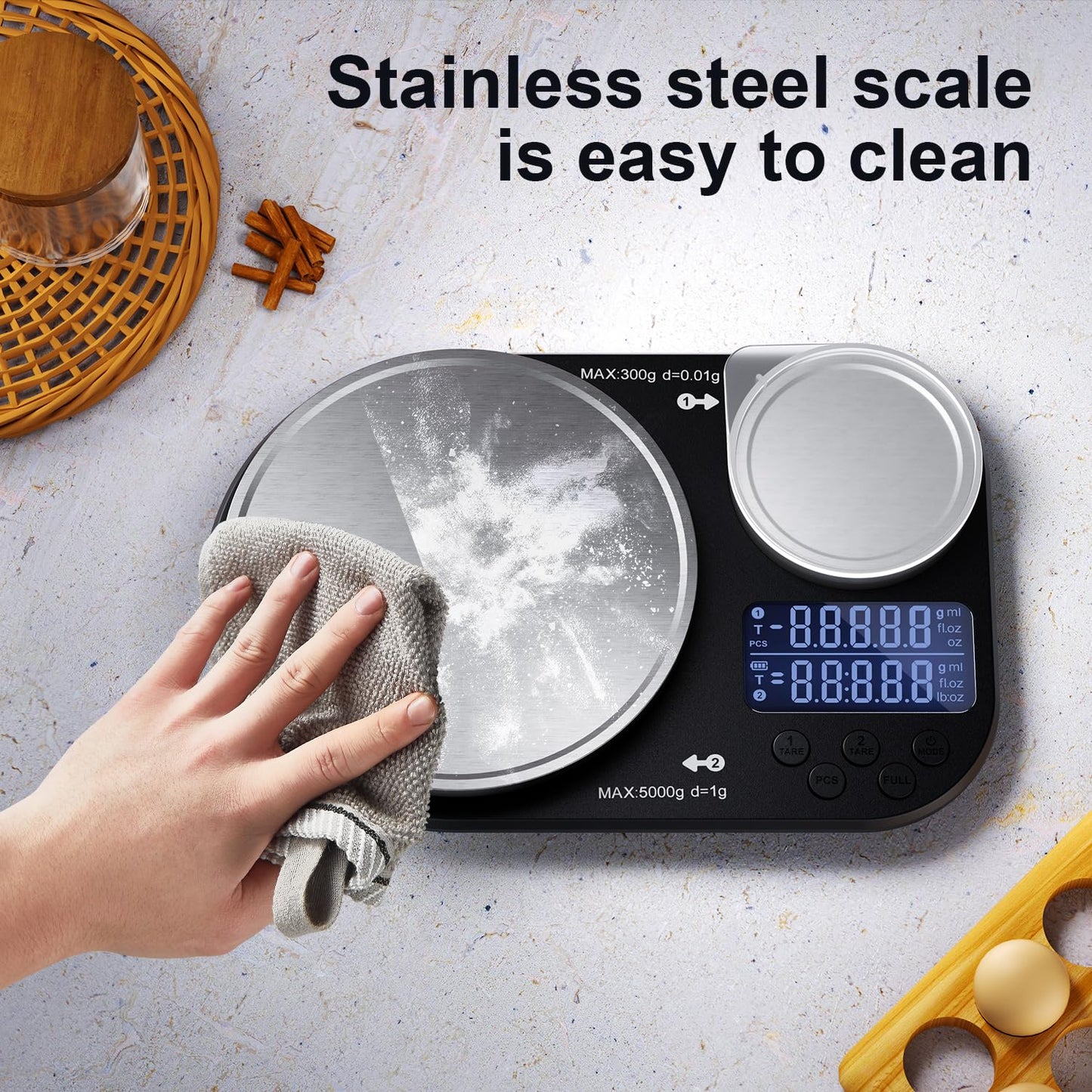 ACCT Dual Platform Kitchen Scale, Digital Food Scale Weighs Up to 5kg & 300g,Digital Scale with Stainless Steel Weighing pan, Ideal for Cooking, Baking and Food