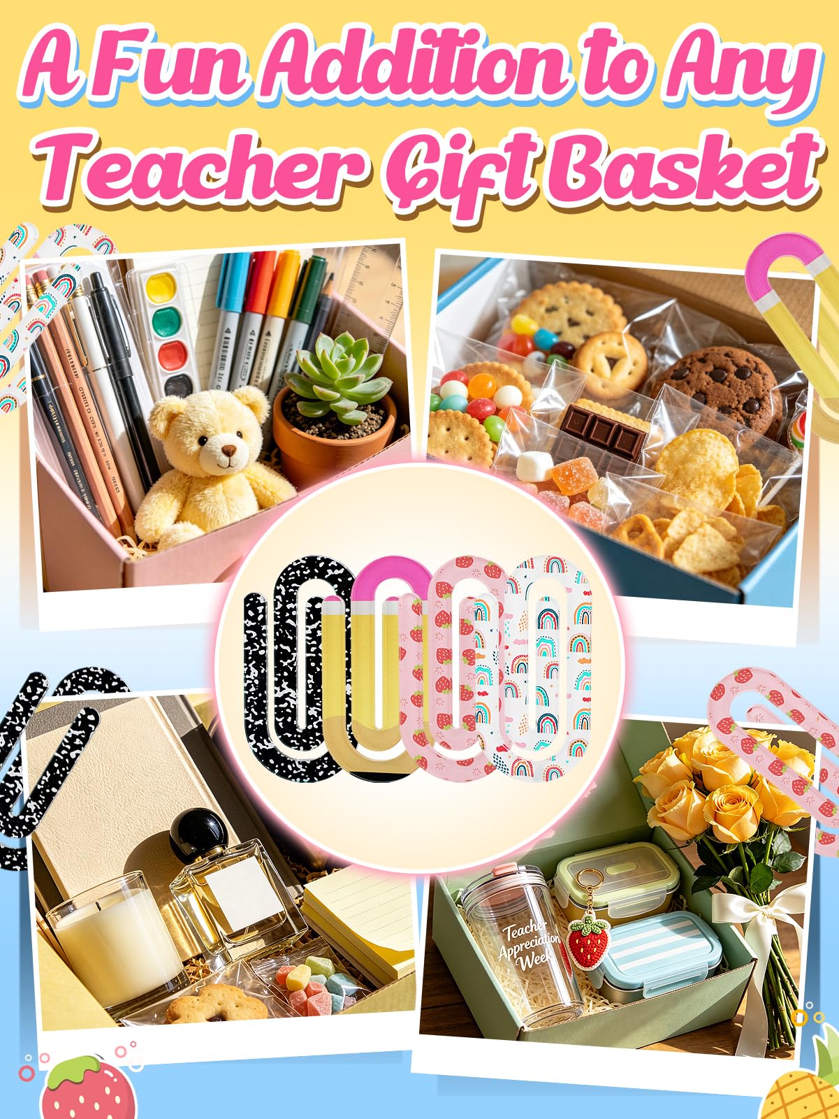 3.9in Cute Jumbo Paper Clips Teacher Appreciation Gifts - 20Pcs Acrylic Large Paperclips Teacher Gifts Bulk for Office Paperwork Classroom Bookmark Back to School Supplies