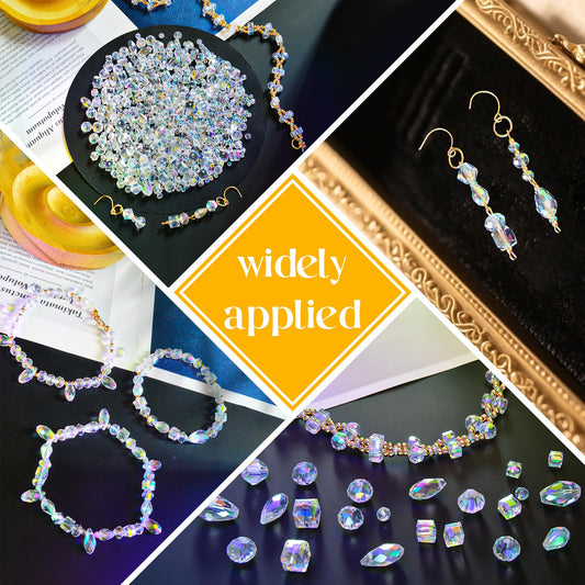 Laopottbeads 1500 Pcs Crystal Glass Beads for Jewelry Making – 12 Styles Bicone, Rondelle, Cube, Teardrop & 3mm Spacer Beads, DIY Bracelet Necklace Earring Craft Kit with Organizer Box(AB Color)