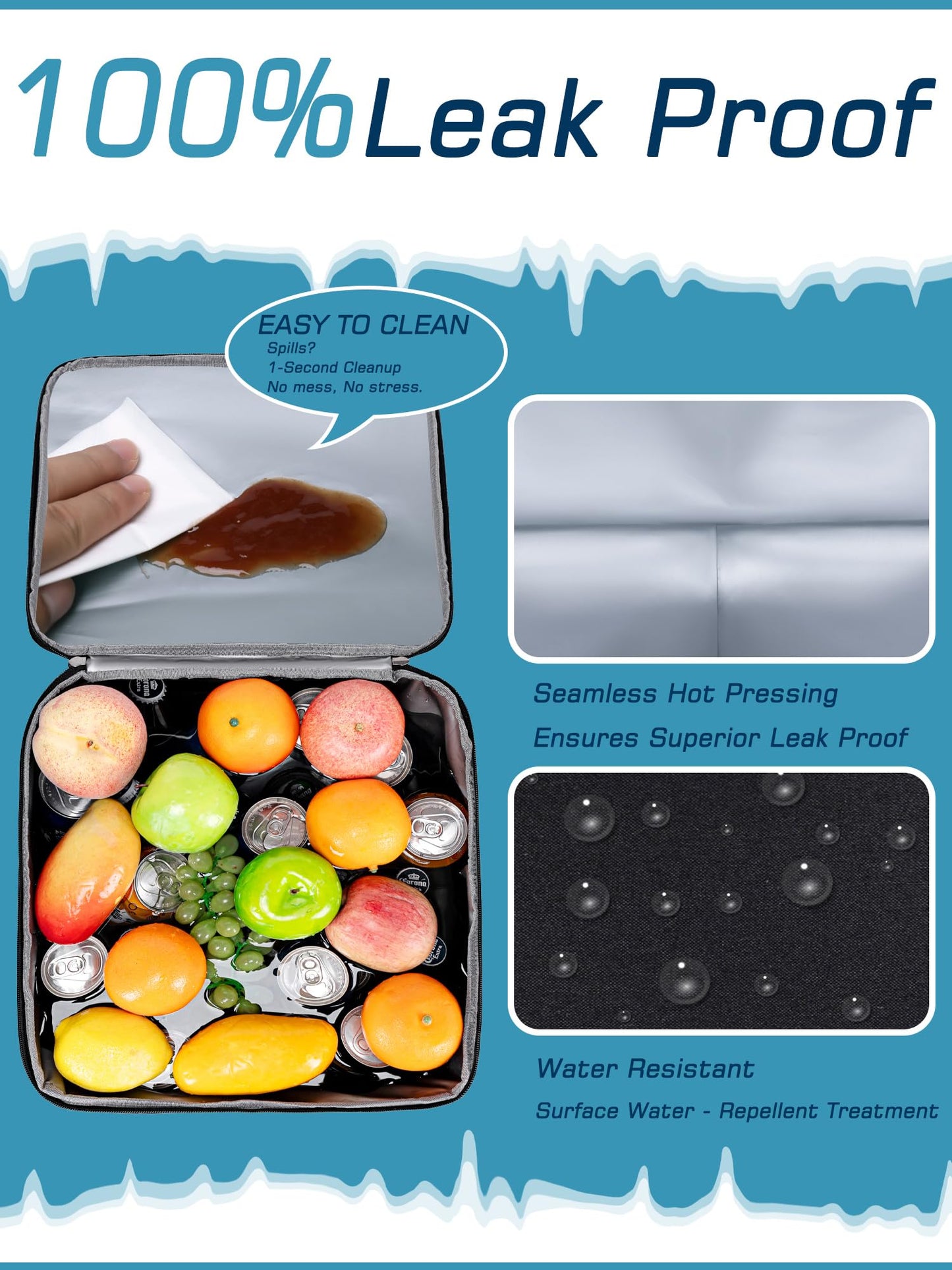 Insulated Soft Cooler Bag 12"x12"x12" Large Leakproof Soft Sided Ice Chest for Travel Beach Camping, 50 Cans Portable Cooler Box for Grocery Shopping, Road Trips, Light Grey