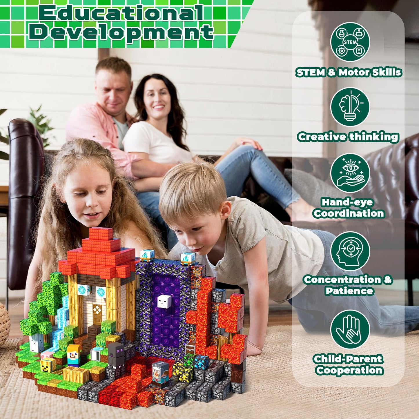 Magnetic Blocks - 150PCS Magnetic Building Blocks Toys Forest Portal Magnetic Cubes - Magnetic Toys for Montessori Toddler Birthday Gifts -STEM Construction Toys for Kids Ages 3+ for Boy & Girl