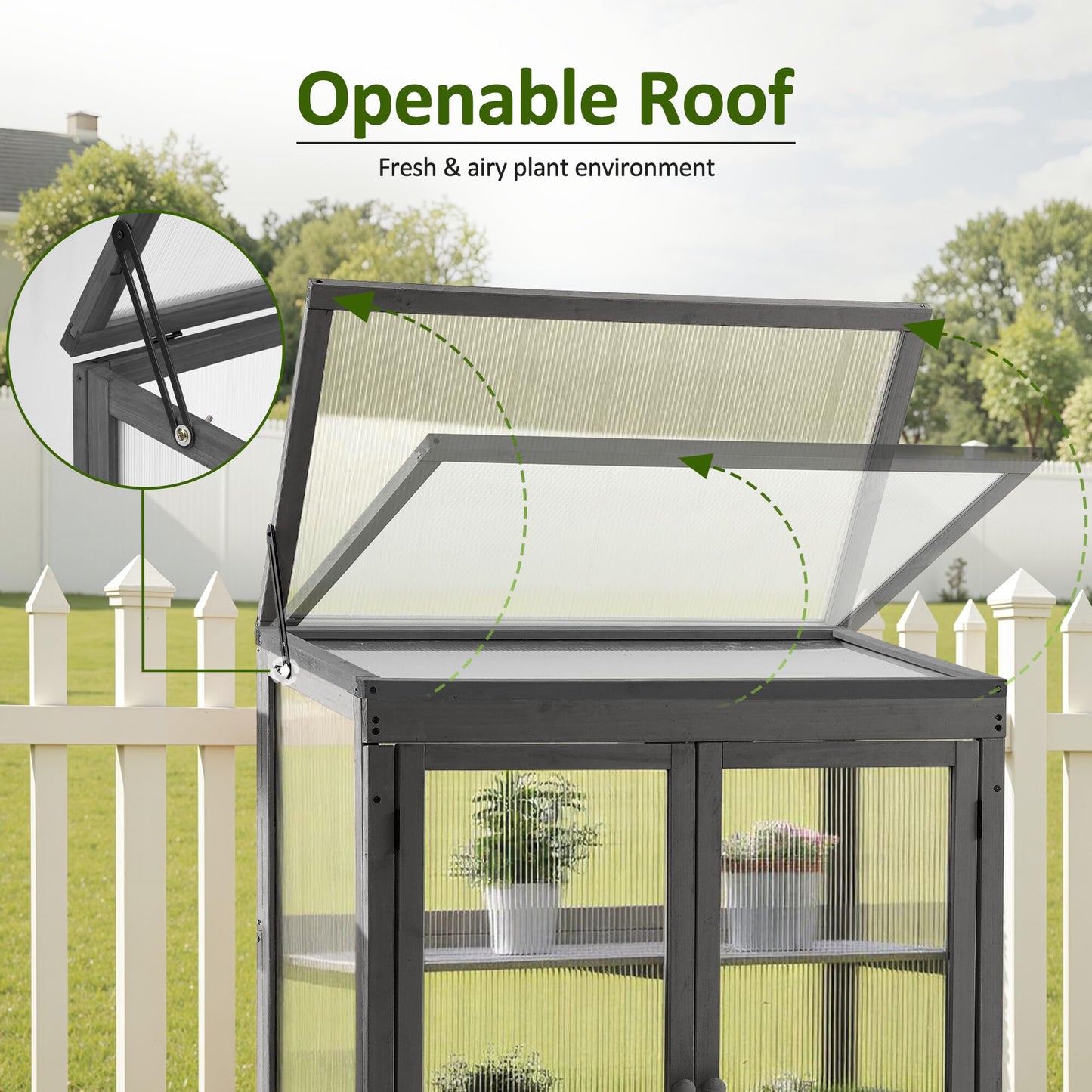 MCombo Wooden Cold Frame Greenhouse, Raised Flower Planter Shelf Protection for Outdoor Indoor Use, 0760 (Dark Grey)