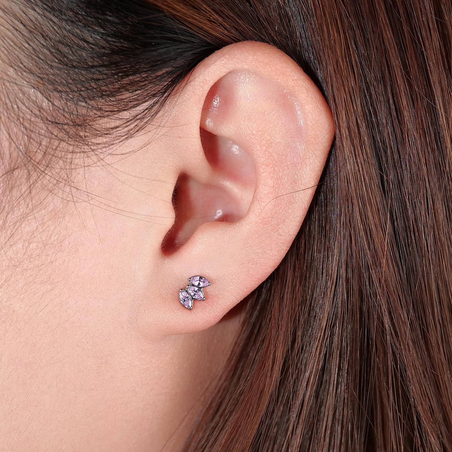 Limerencia Hypoallergenic G23 Pure Titanium Earrings | Crown Cubic Zirconia | F136 Implant Grade Piercing Studs| Suitable for Sensitive Ears Delicate Jewelry (Pink)