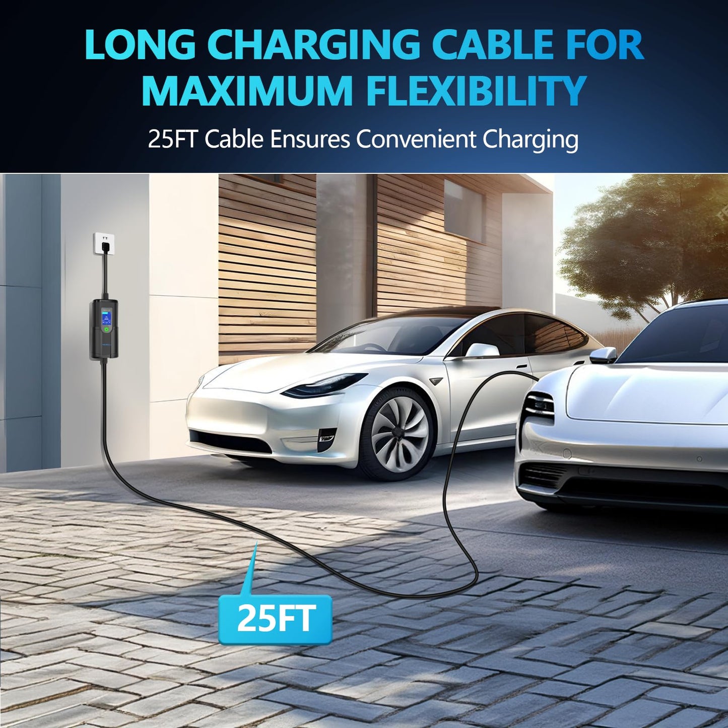 WINUSUAL Portable Level 2 EV Charger, Adjustable 40A Electric Car Charger J1772, 240V NEMA 14-50 Plug EVSE Home Charging Station with 25ft Cable and Carry Bag