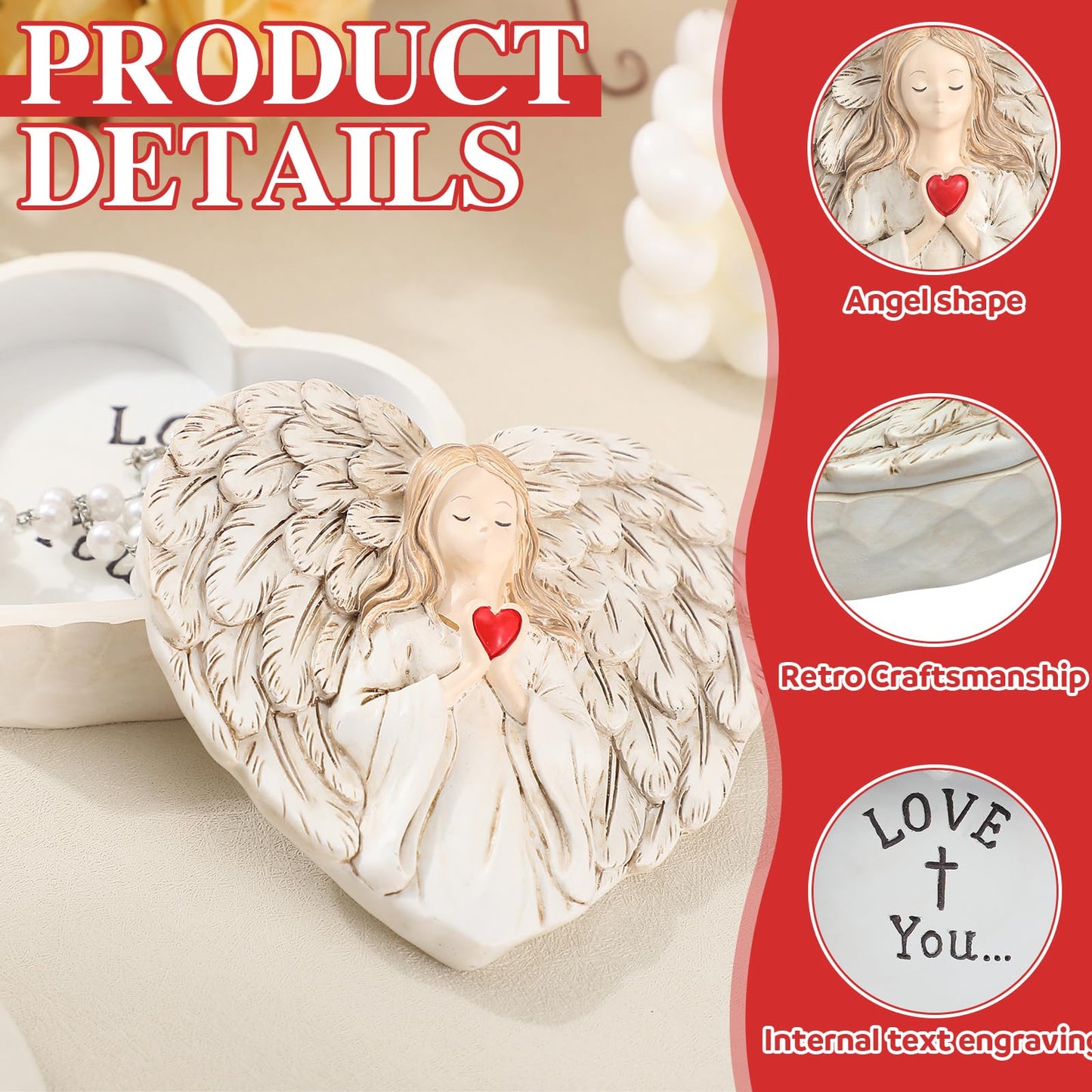 Wesiti Guardian Angel Figurine Gift for Women First Communion Angel Religious Keepsake Box Hand-Painted Resin Rosary Case Catholic Prayer Box Baptism Confirmation Spiritual Easter Decor(Love You)