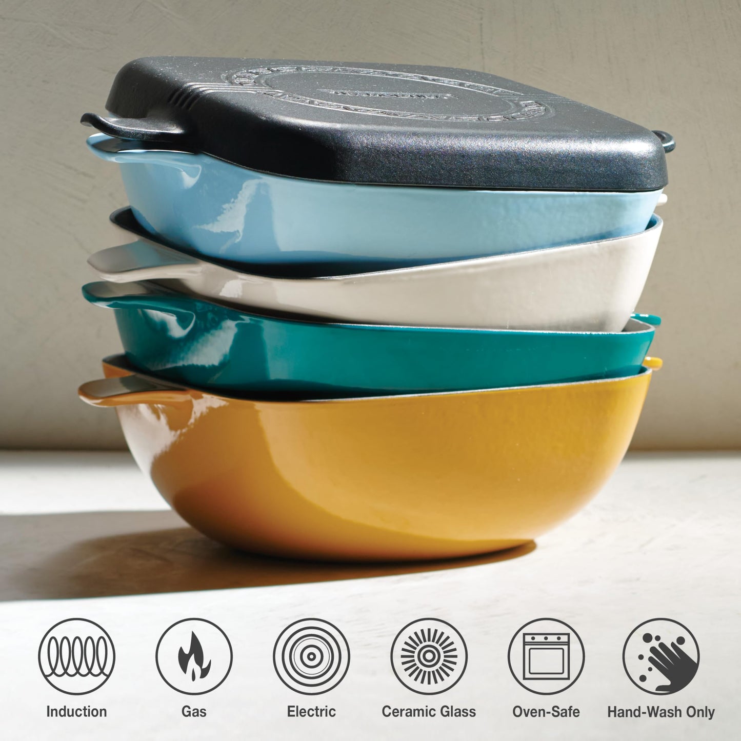 Tramontina Cultura 2-in-1 Enameled Cast Iron Dutch Oven Pot with Reversible Lid Griddle and Trivet, Oven Safe 6.5-Quart Multi-Cooker, Starlight Blue