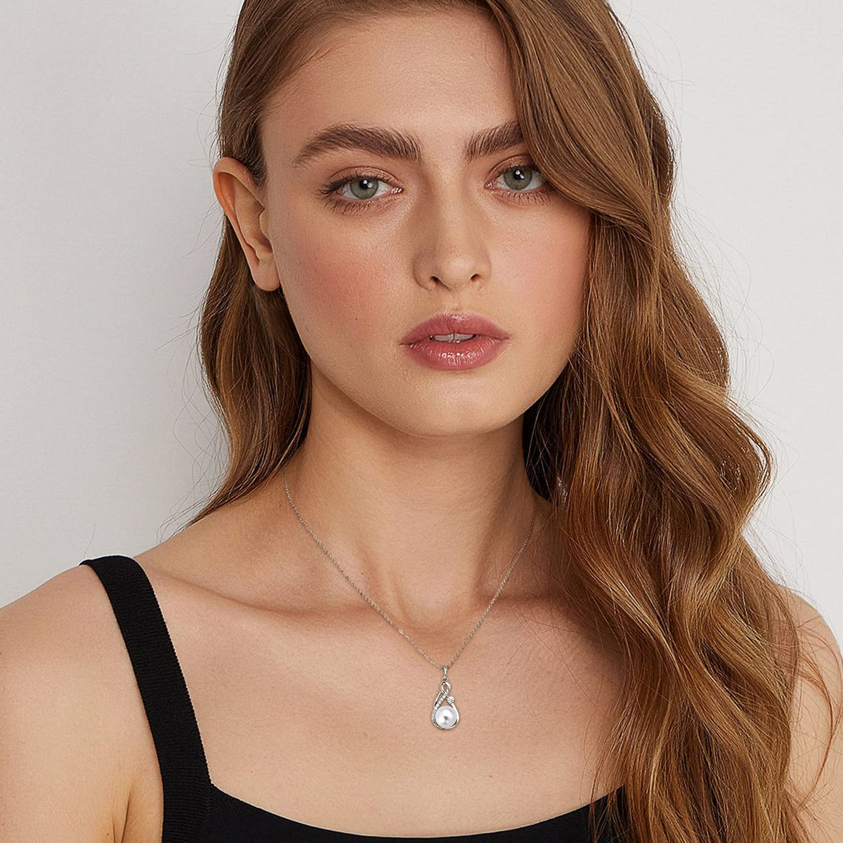 DENGGUANG Freshwater Pearl Pendant Necklace for Women, Infinity Single Pearl Necklace with Moissanite, 925 Sterling Silver Adjustable Chain, Mothers Day Gifts for Mom