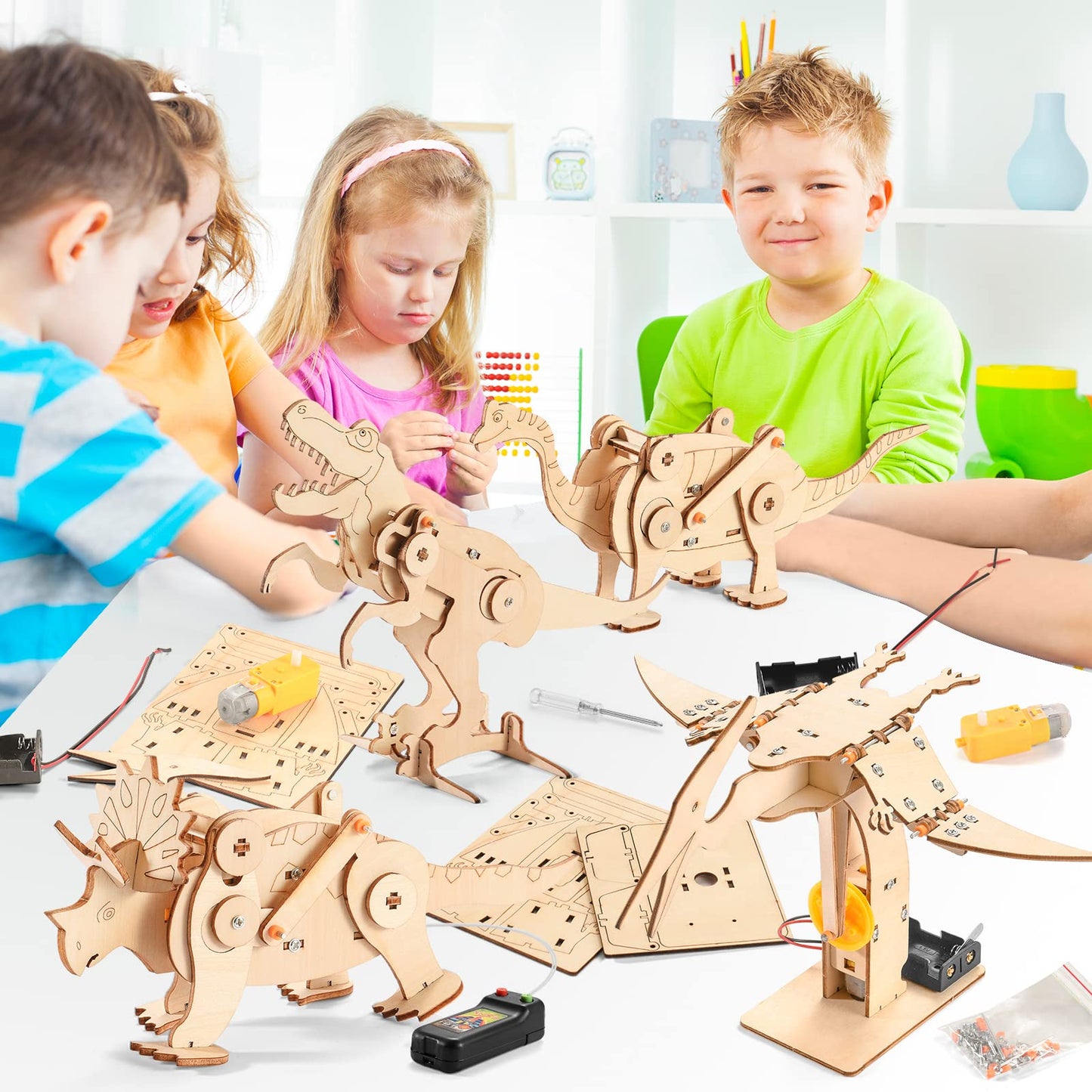 Dinosaur STEM Kits for Kids Ages 8-10-12, 4 in 1 Wood Building Toys for Boys Age 8-12, Build It Yourself Woodworking Kit, DIY 3D Wooden Puzzles Model Science Crafts for Kids, Stem Projects