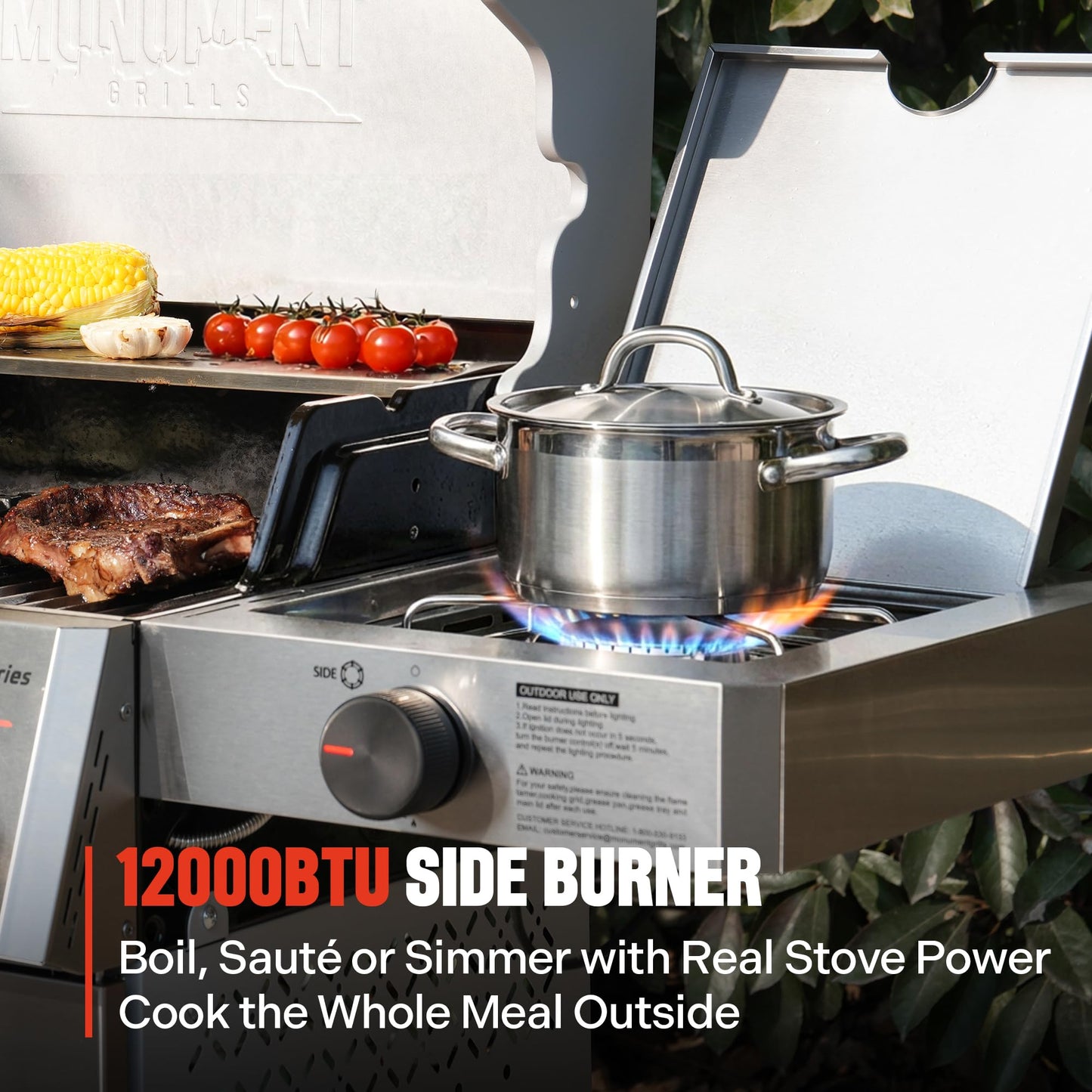 Monument Grills 4+1 Burner Stainless Steel 525 sq.in Propane Gas Grill, 49,000 BTU, Assembles in 30 Mins, Outdoor Mesa 2 Patio Grill with Broil Zone, Side Burner, Foldable Side Shelf, Mesa II 415BZ