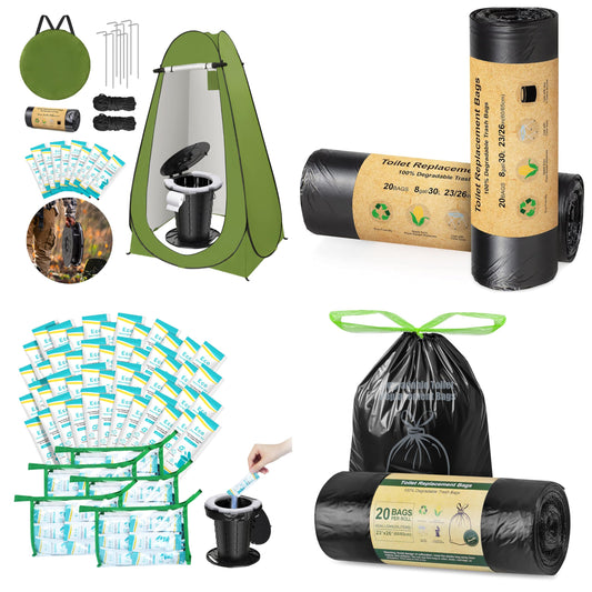 BLIKA Portable Toilet Kit for Camping, Camp Toilet with Pop-Up Privacy Tent, Toilet Bags and Eco Absorbent Gel, Foldable Portable Toilet for Adults, Portable Outdoor Shower Tent Camp Toilet