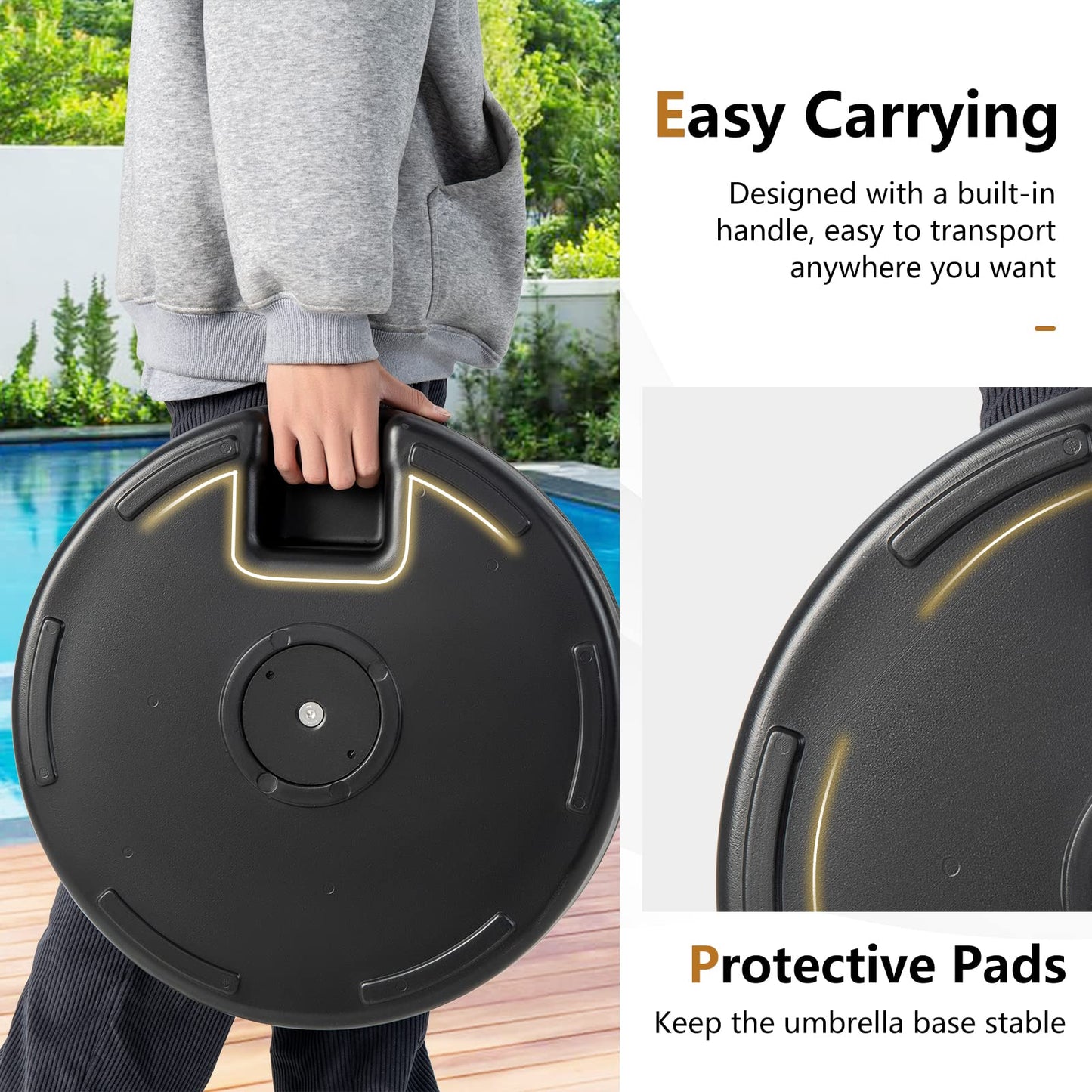 Tangkula Fillable Umbrella Base, 75 lbs Water & Sand Filled Heavy Duty 20 Inch Round Patio Outdoor Umbrella Weights, Umbrella Stand for Umbrella Pole 1.5-1.9 inches, for 9-10 ft Market Offset Umbrella