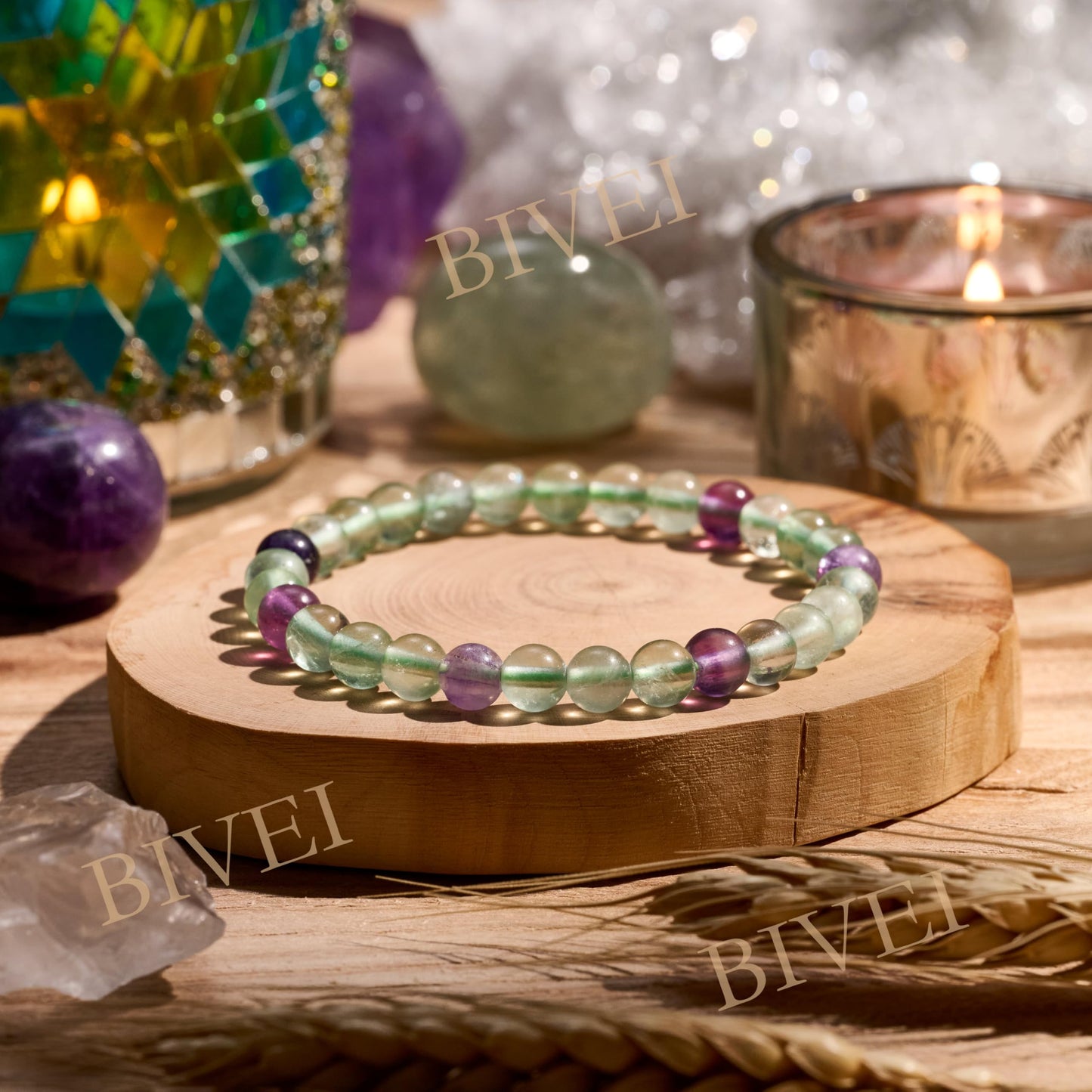 Bivei Fluorite - Clarity - 6mm Beaded Bracelets for Women Handmade Semi Precious Natural Stone Stretch Elastic Jewelry for Women Yoga Protection Gifts