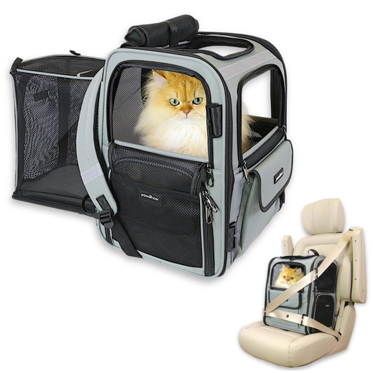 Crash-Tested Expandable Cat Backpack Carrier | 2-in-1 Cat Car Seat & Dog Backpack Carrier | 4 Windows for Exploring, 4-Side Breathable, Zipper Locks, Foldable | Perfect for Hiking & Pet Car Travel.