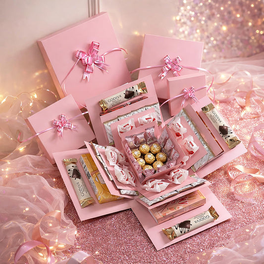 4-Layer Explosion Gift Box, 10''x10''x7'' Pink Creative Gift Boxes for Presents, DIY Surprise Gift Box Explosion for Birthday Birthday Easter Mother's Day and Father's Day Anniversaries (Pink)