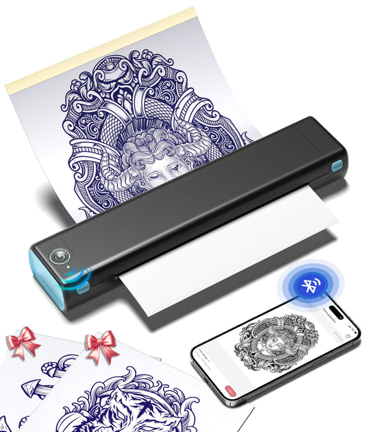 Phomemo Tattoo Stencil Printer, M08F Wireless Thermal Tattoo Printer with 10pcs Transfer Paper, Compatible with Phone/Tablet/PC, Tattoo Supplies for Tattoo Artists & Beginners, Black & Blue ﻿