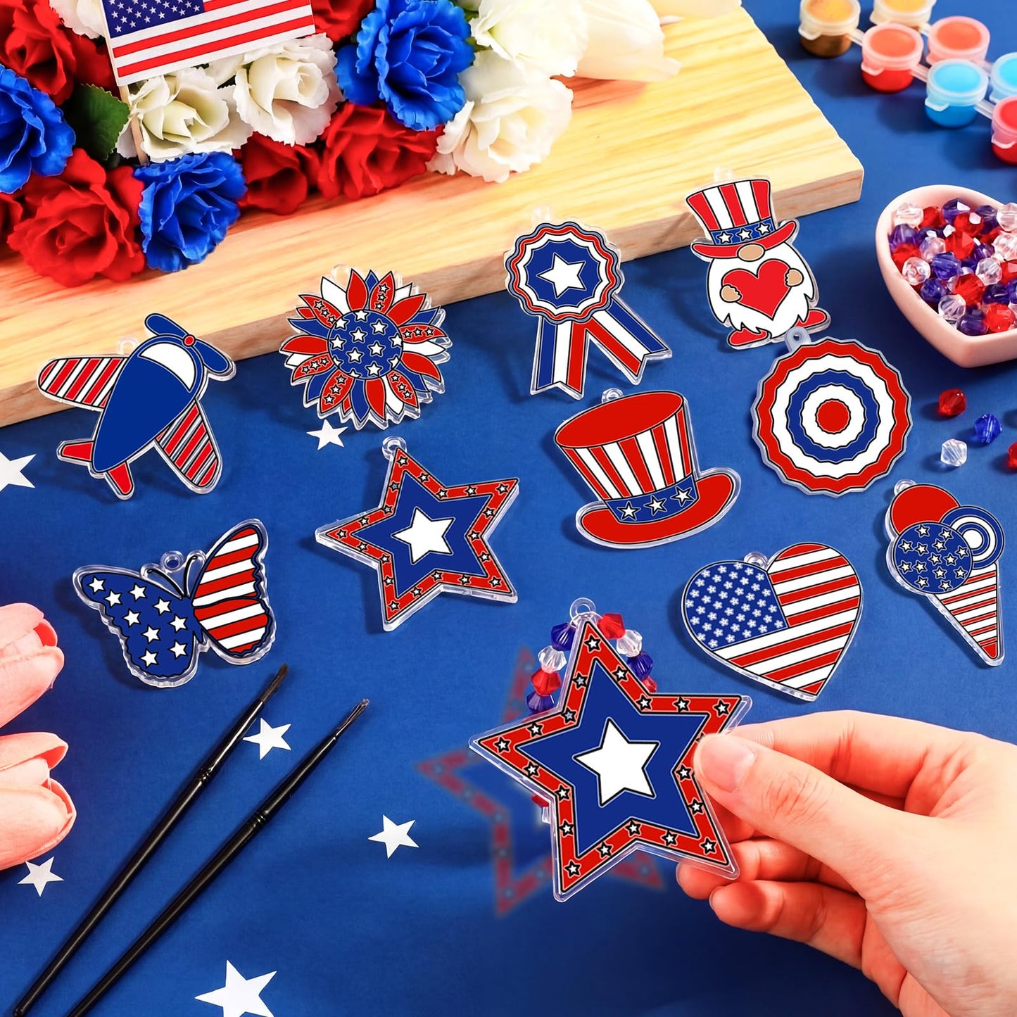 WinnerWhy 30 Sets 4th of July Crafts Bulk, Patriotic 250th Anniversary Stained Glass Sun Catcher Art Kits for Memorial Day Home Party Project Activities Hanging Ornaments