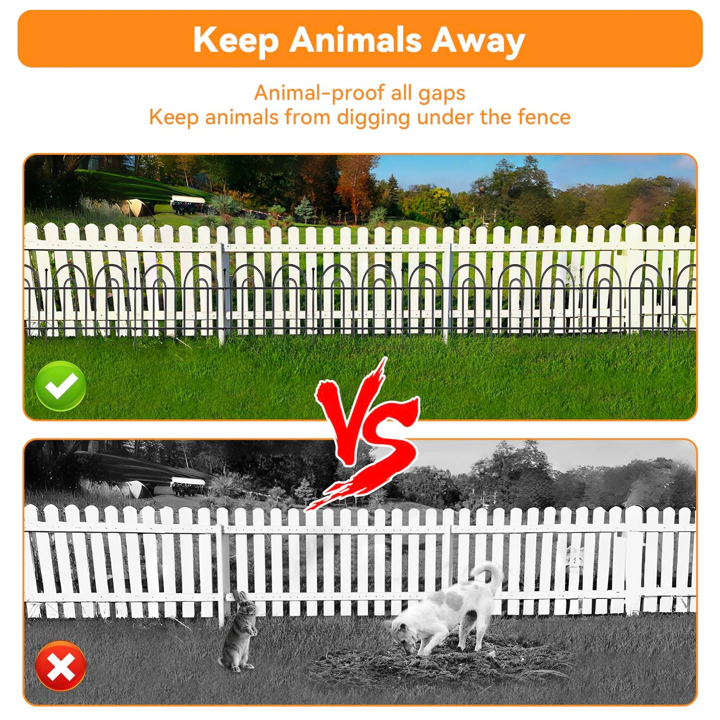 12 Pack Animal Barrier Fence, 17ft(L) x 21in(H) No Dig Garden Fence Panels with Decorative Arch Design for Dogs Rabbits, Rustproof Metal Garden Fencing for Outdoor, Lawn, Patio