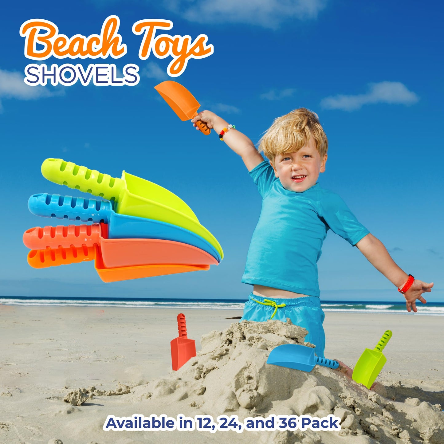 4E's Novelty Sand Shovel for Kids Bulk, 12 Pack Heavy Duty Plastic Beach Shovels - for Planting, Toddler Digging & Garden Tool, Sandbox Toys, End of Year Student Gifts from Teacher