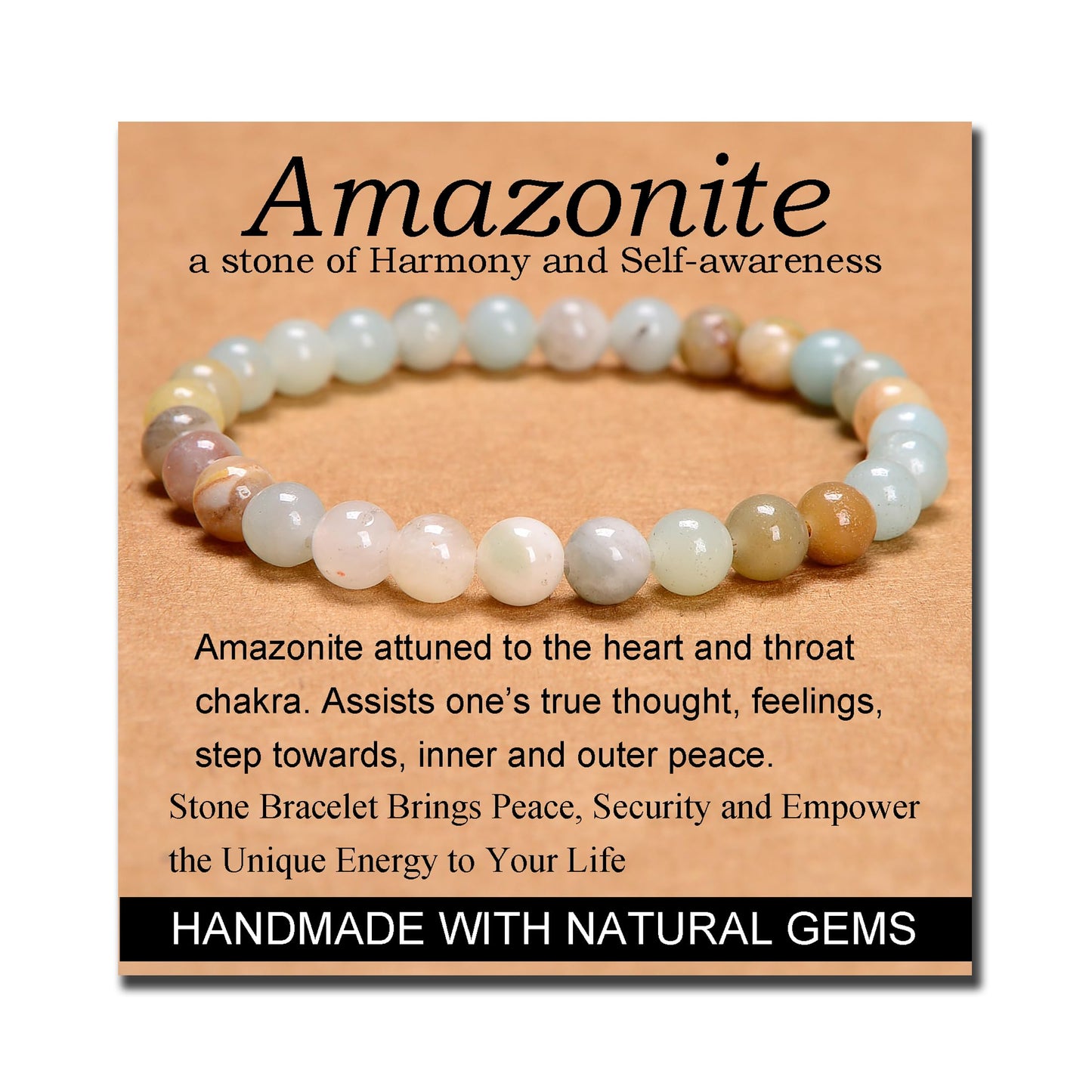 MASSIVE BEADS Mulitcolor Amazonite - Stone of Harmony - Handmade Yoga Stretch Elastic Bracelet Natural Stone Crystal Healing Power Energy Gifts for Unisex Adult 6mm